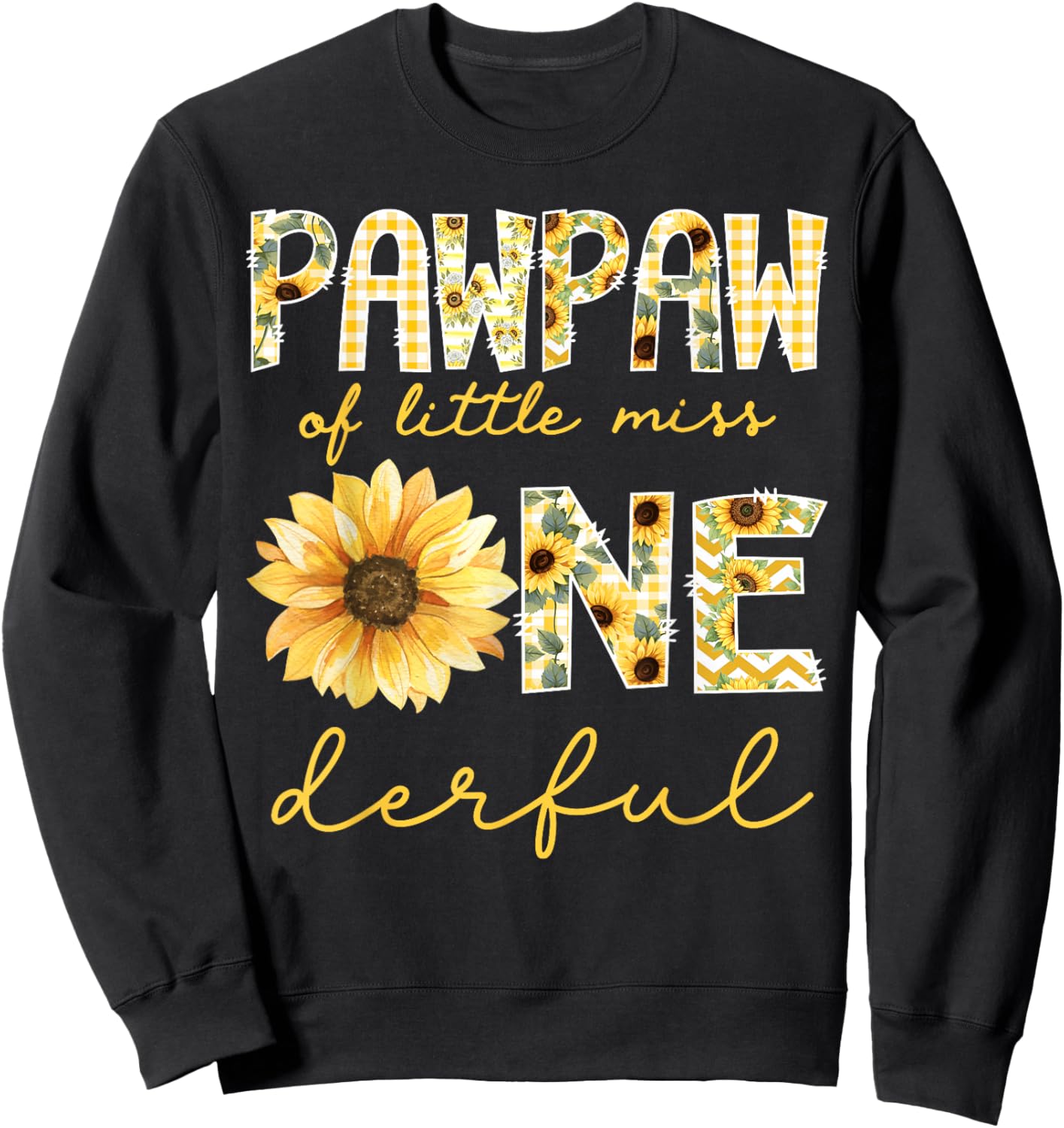 Pawpaw of Little Miss Onederful 1st Birthday Girl Sunflower Sweatshirt - Sweatshirt | Black