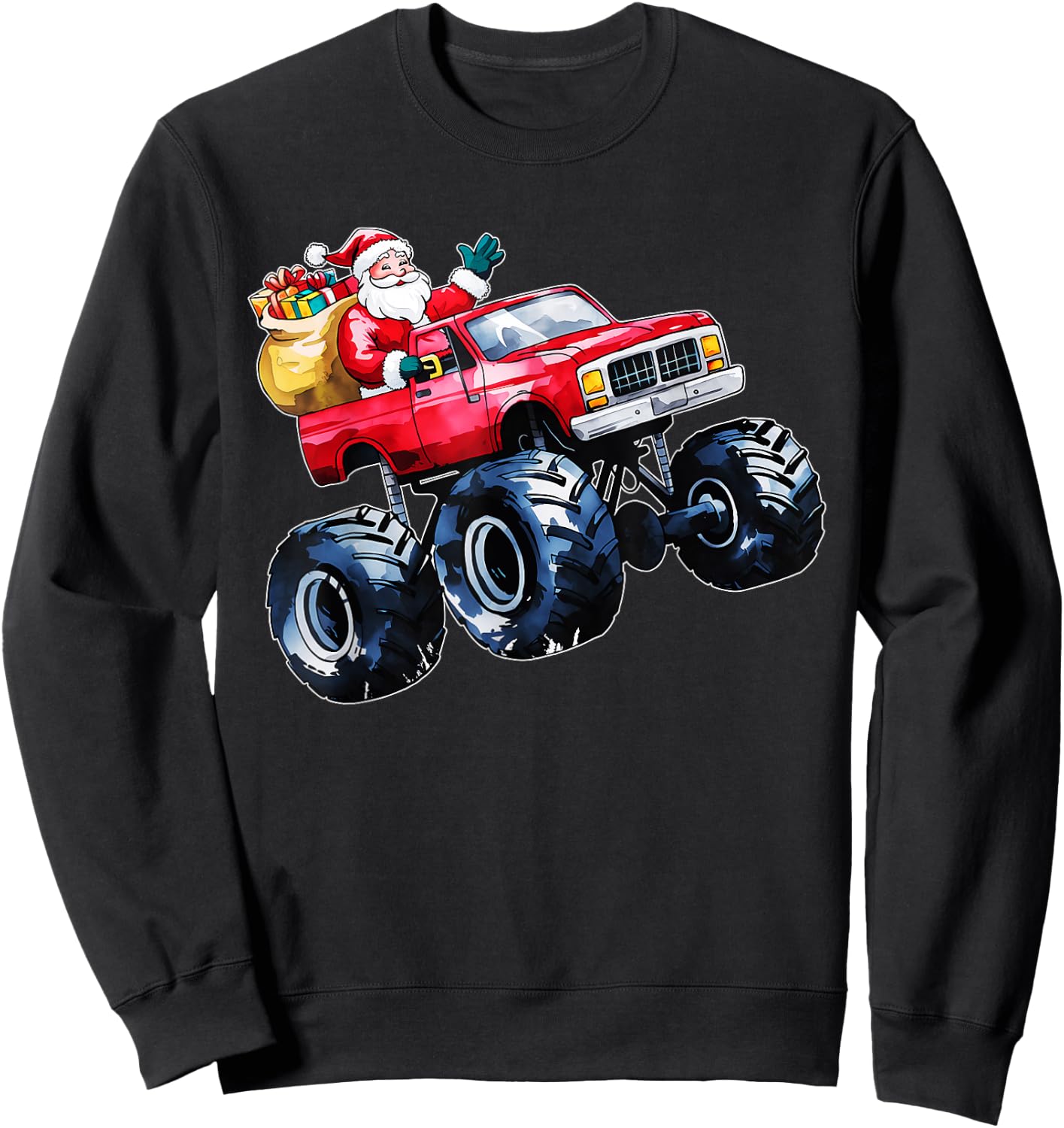 Christmas Santa Monster Truck Xmas Boys Kids Toddler Youth Sweatshirt - Sweatshirt | Black