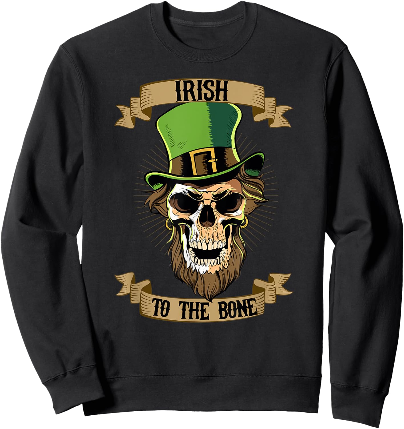 St Patricks Day Leprechaun Skull Irish to the Bone Sweatshirt - Sweatshirt | Black