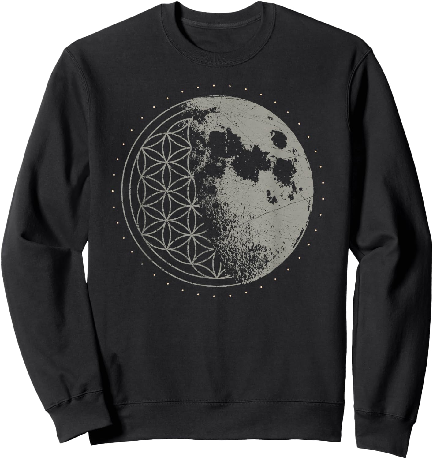 Sacred Geometry Moon Flower of Life Psychedelic Goa LSD DMT Sweatshirt - Sweatshirt | Black