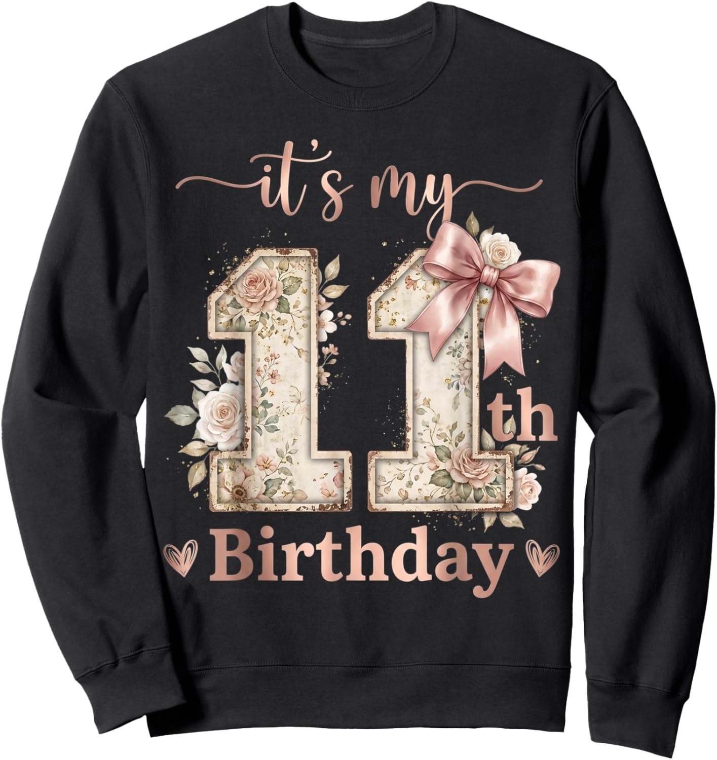 It's My 11th Birthday Girl Coquette Bow Pink 11 Year Old Sweatshirt - Sweatshirt | Black
