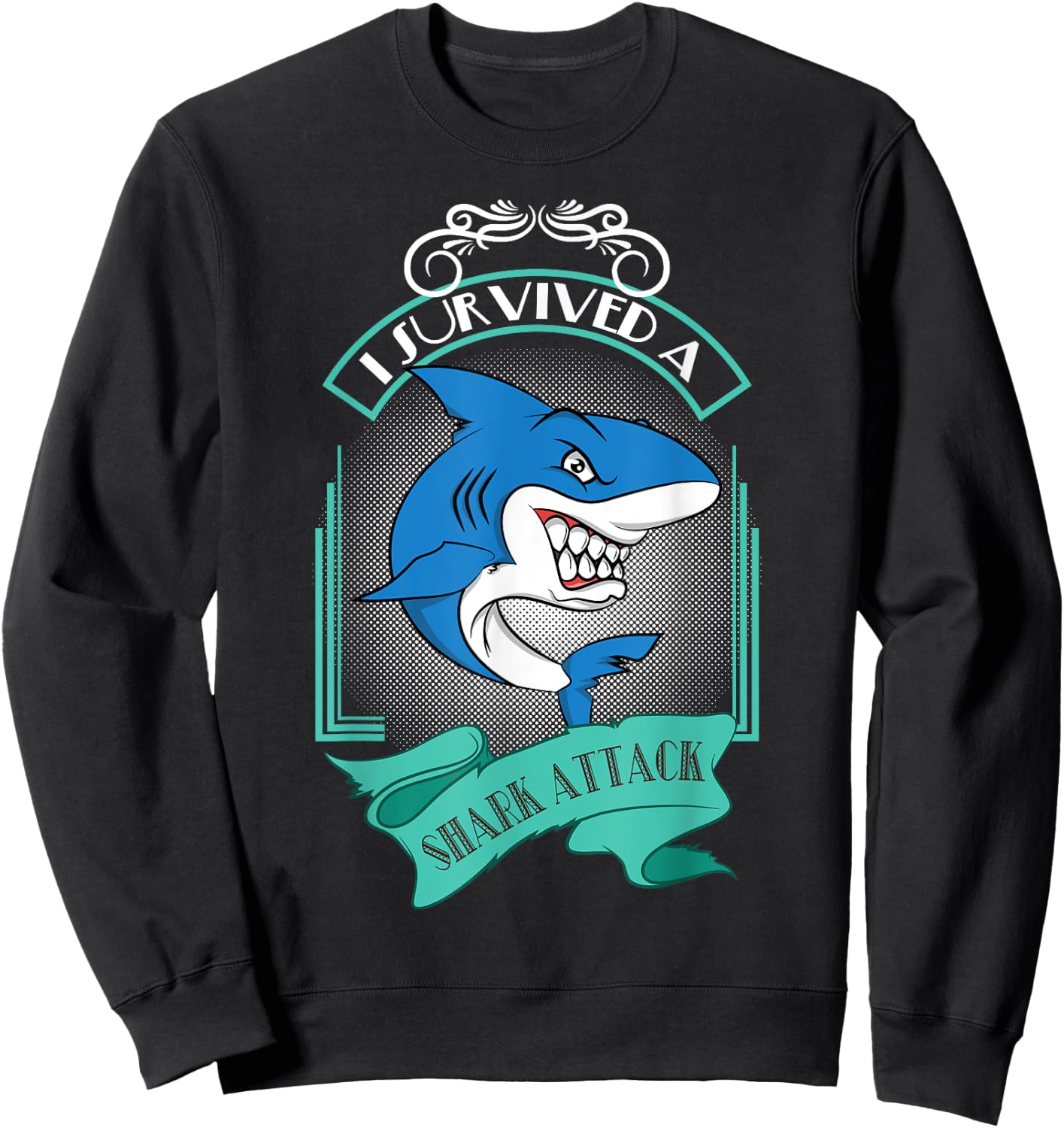 Shark Design - I Survived A Sharks Attack Sweatshirt - Sweatshirt | Black