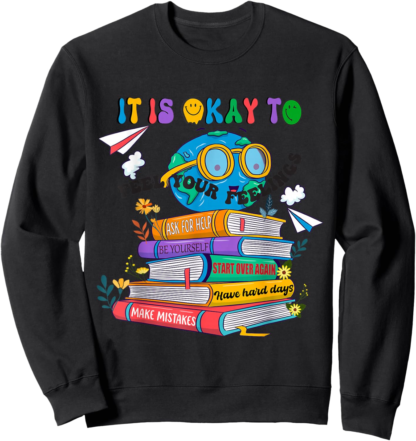 Books It's Okay To Be Kind - Yellow Mental Health Day Kids Sweatshirt - Sweatshirt | Black