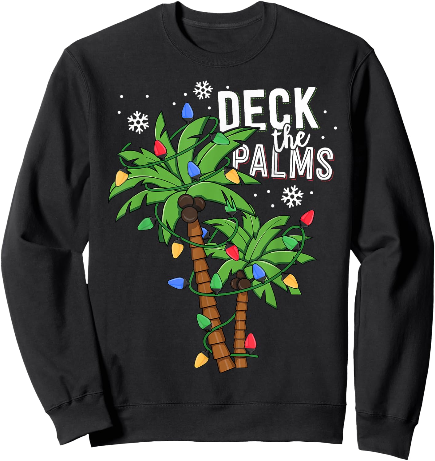 Deck The Palms Tropical Hawaii Christmas Palm Tree Lights Sweatshirt - Sweatshirt | Black