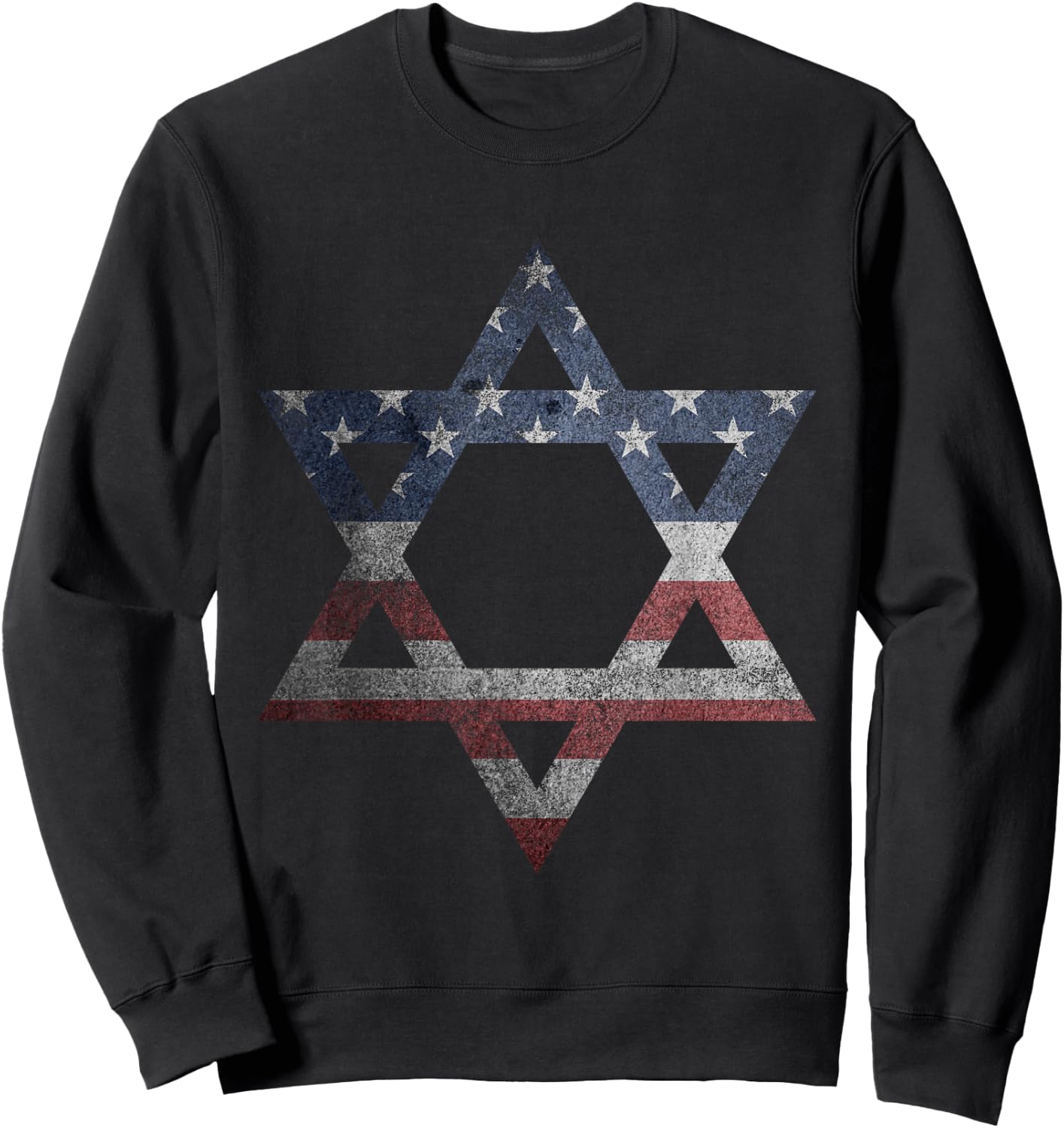 Distressed Star of David Jews Jewish Gifts USA American Flag Sweatshirt - Sweatshirt | Black