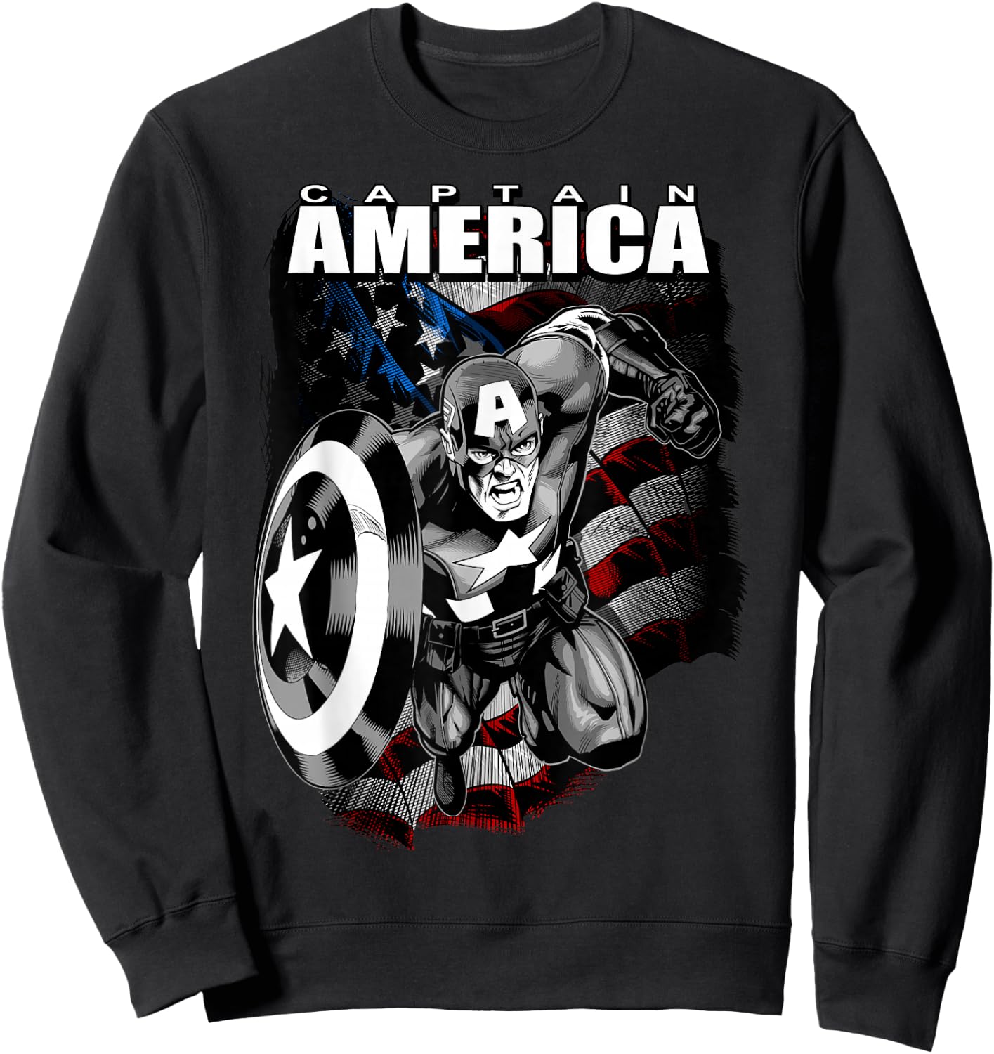 Marvel 4th of July Captain America Distressed Flag Poster Small Sweatshirt - Sweatshirt | Black