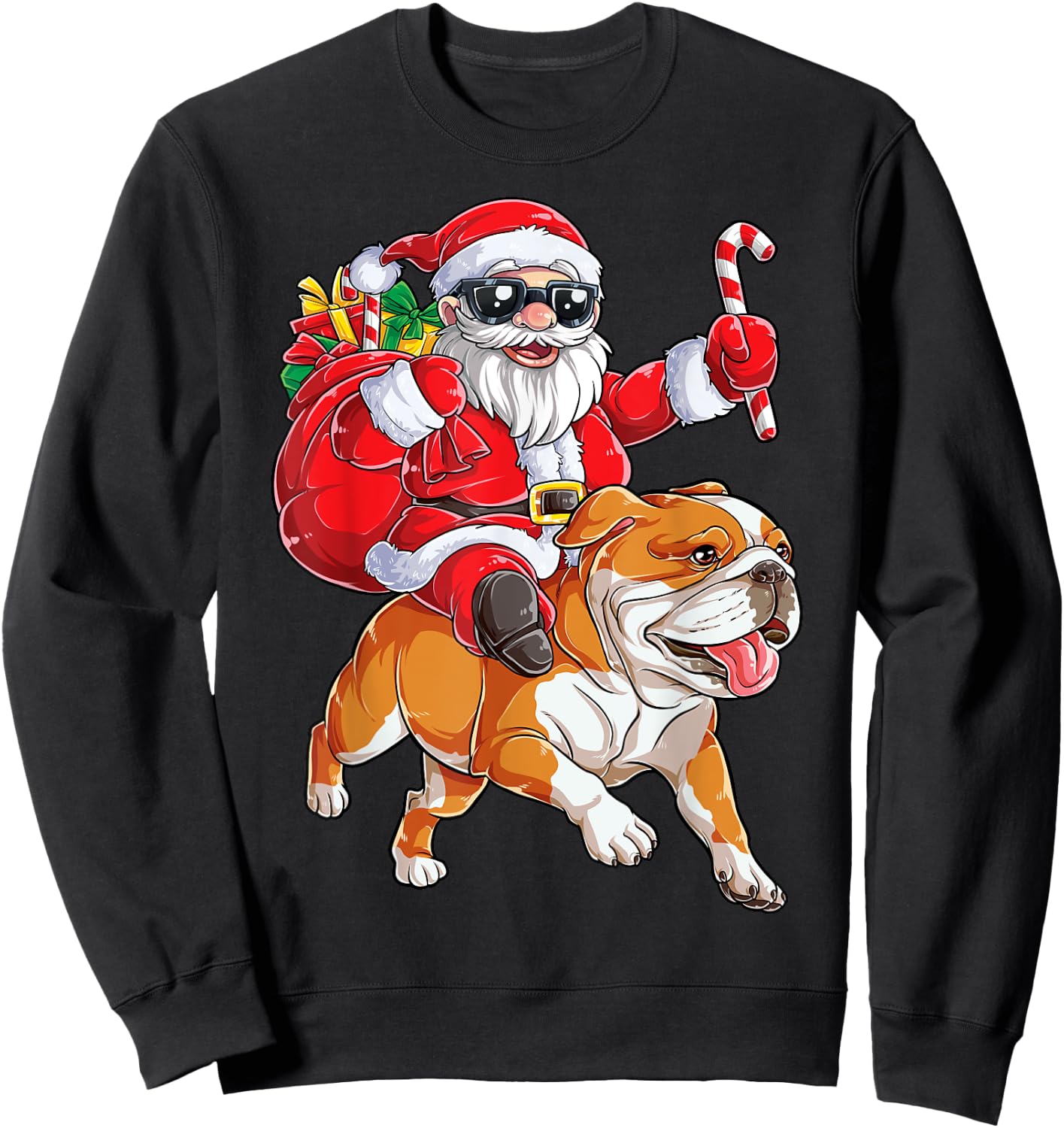 Christmas Santa Claus Riding English Bulldog Xmas Boys Dog Sweatshirt - Sweatshirt | Black