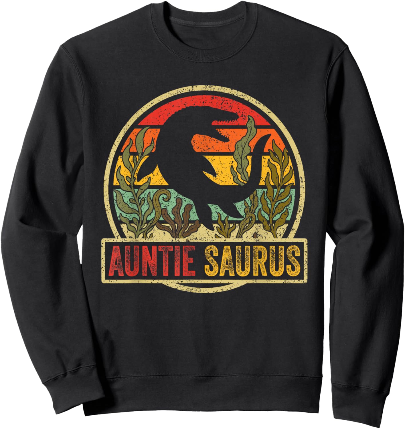 Vintage Retro Auntie Saurus SeaRex Mosasaurus Dinosaur Women Sweatshirt - Sweatshirt | Black