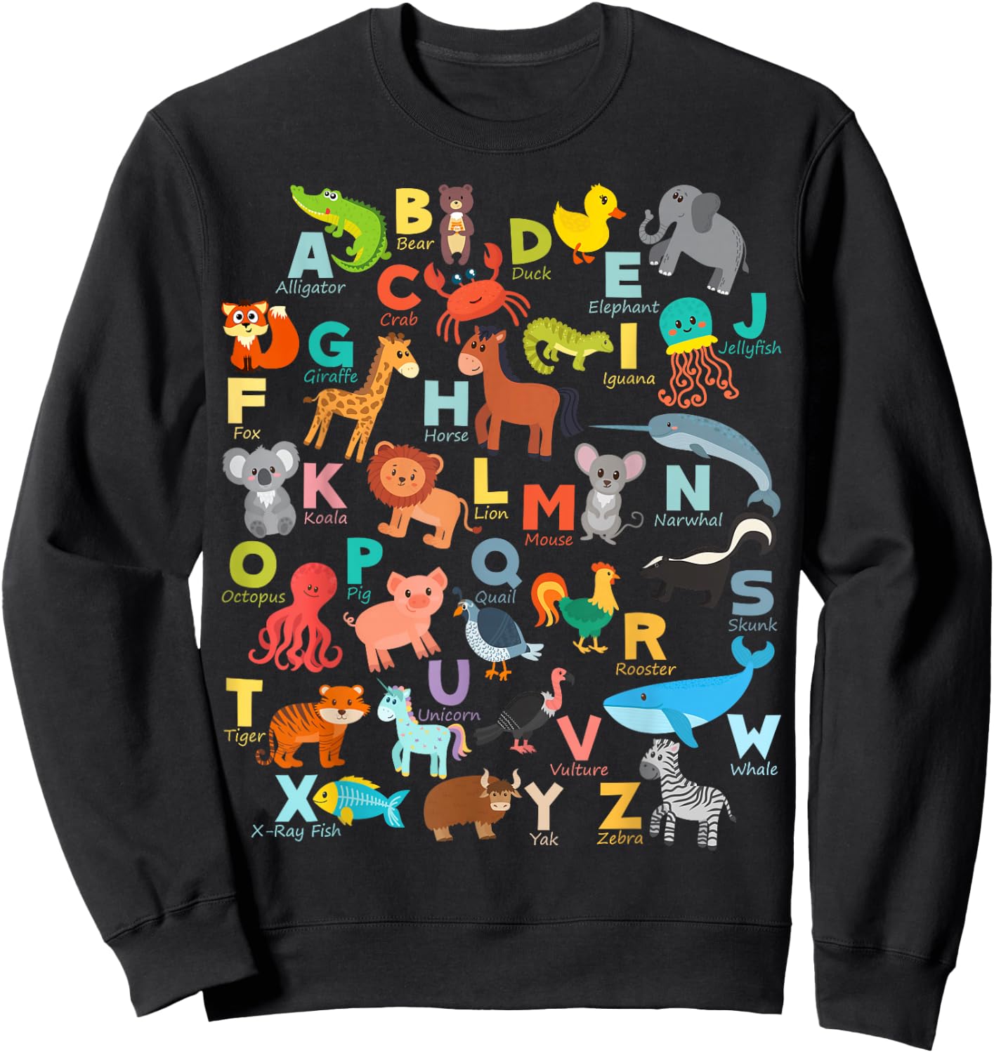 Alphabet Animal ABCs Learning Shirt for Boys, Girls, Adults Sweatshirt - Sweatshirt | Black