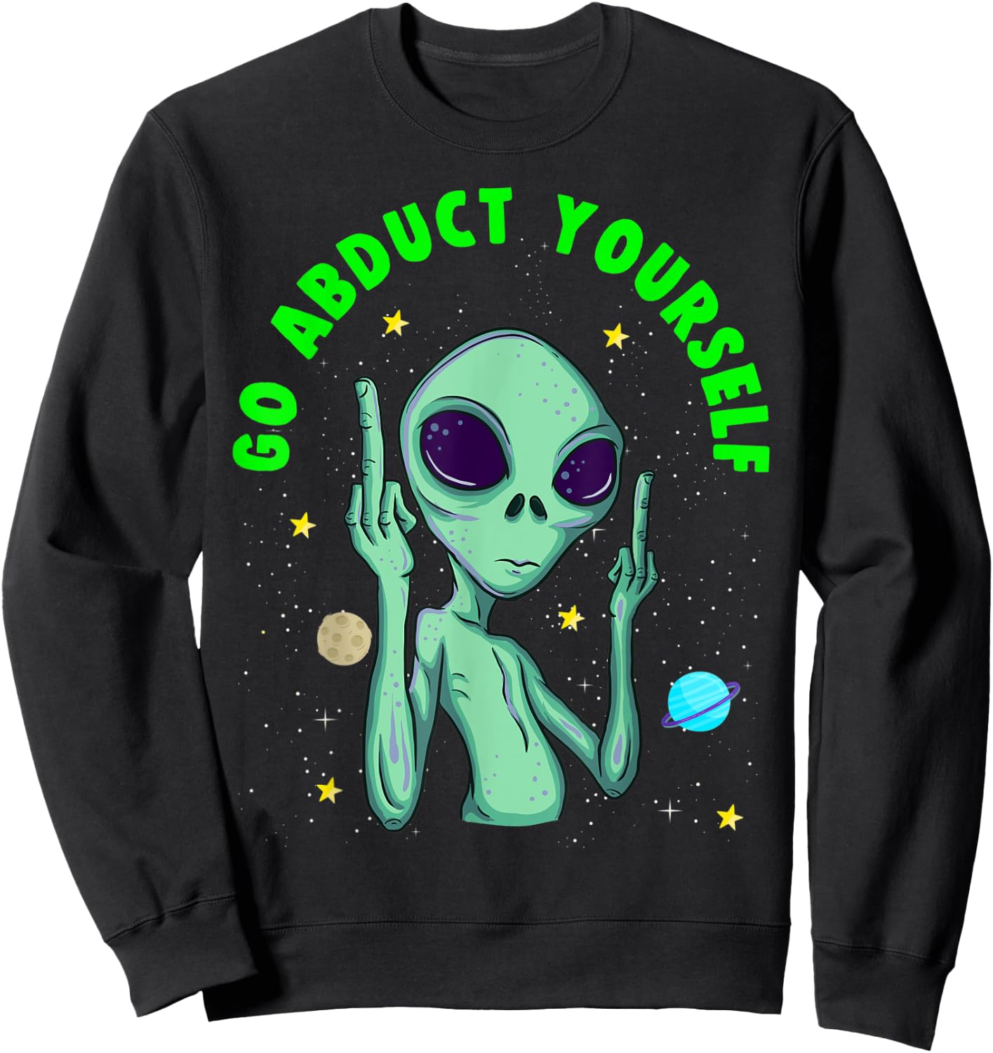 Funny Alien Middle Finger Flipping Double Birds Sweatshirt - Sweatshirt | Black