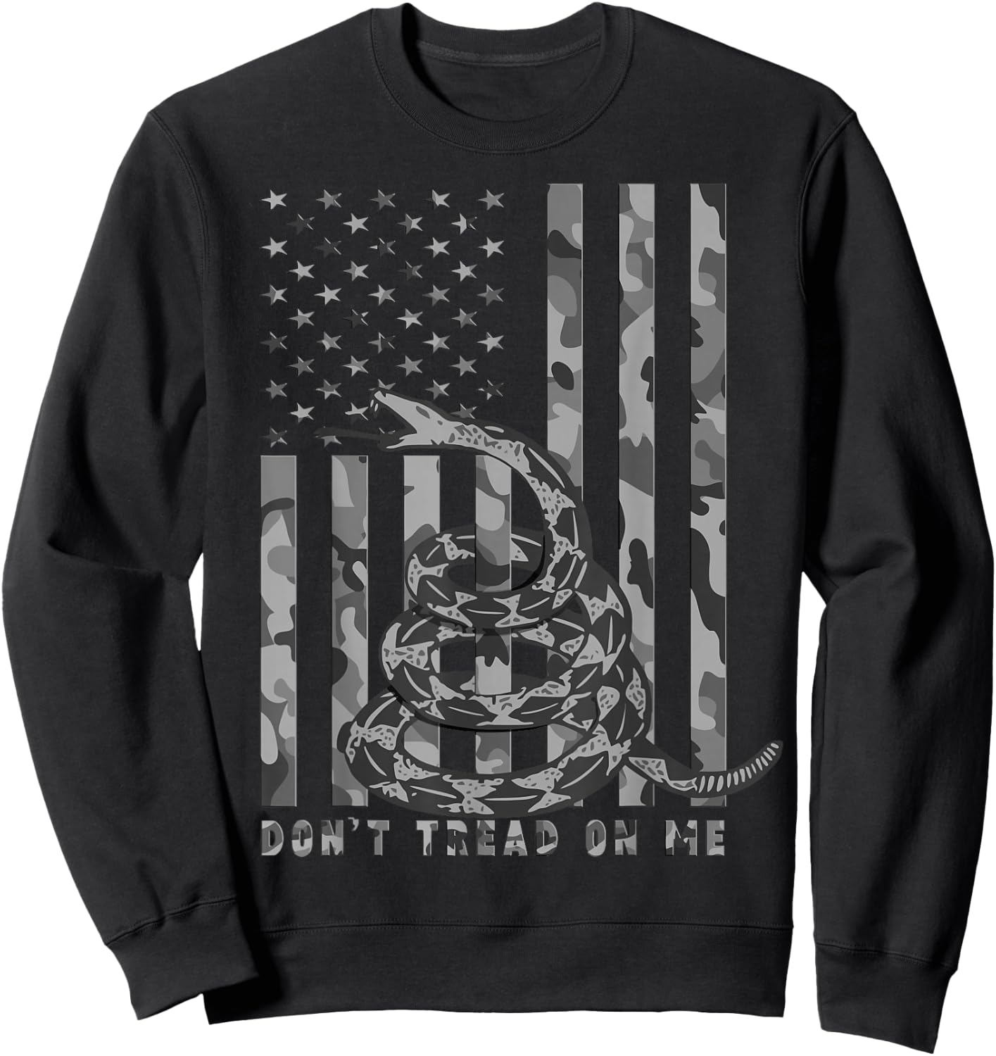 Don't Tread on Me White Camo American Flag Snake Sweatshirt - Sweatshirt | Black