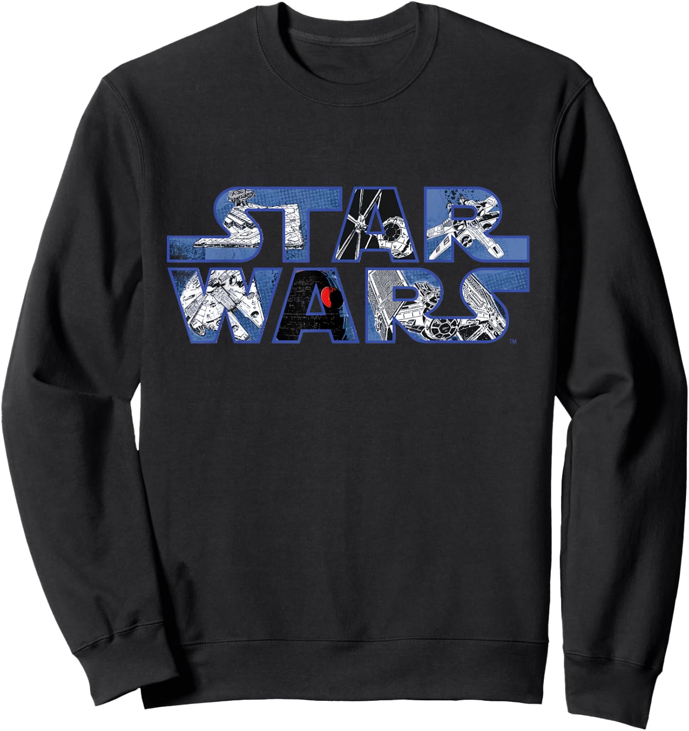 Star Wars Logo Millennium Falcon and Death Star Sweatshirt - Sweatshirt | Black