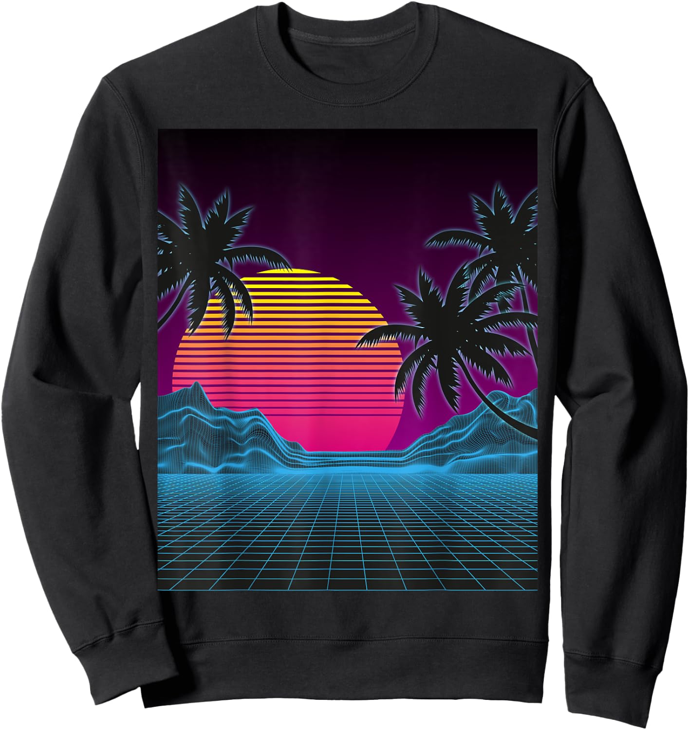 Vaporwave Aesthetic Sunset Mountains Palms Retro Sweatshirt - Sweatshirt | Black
