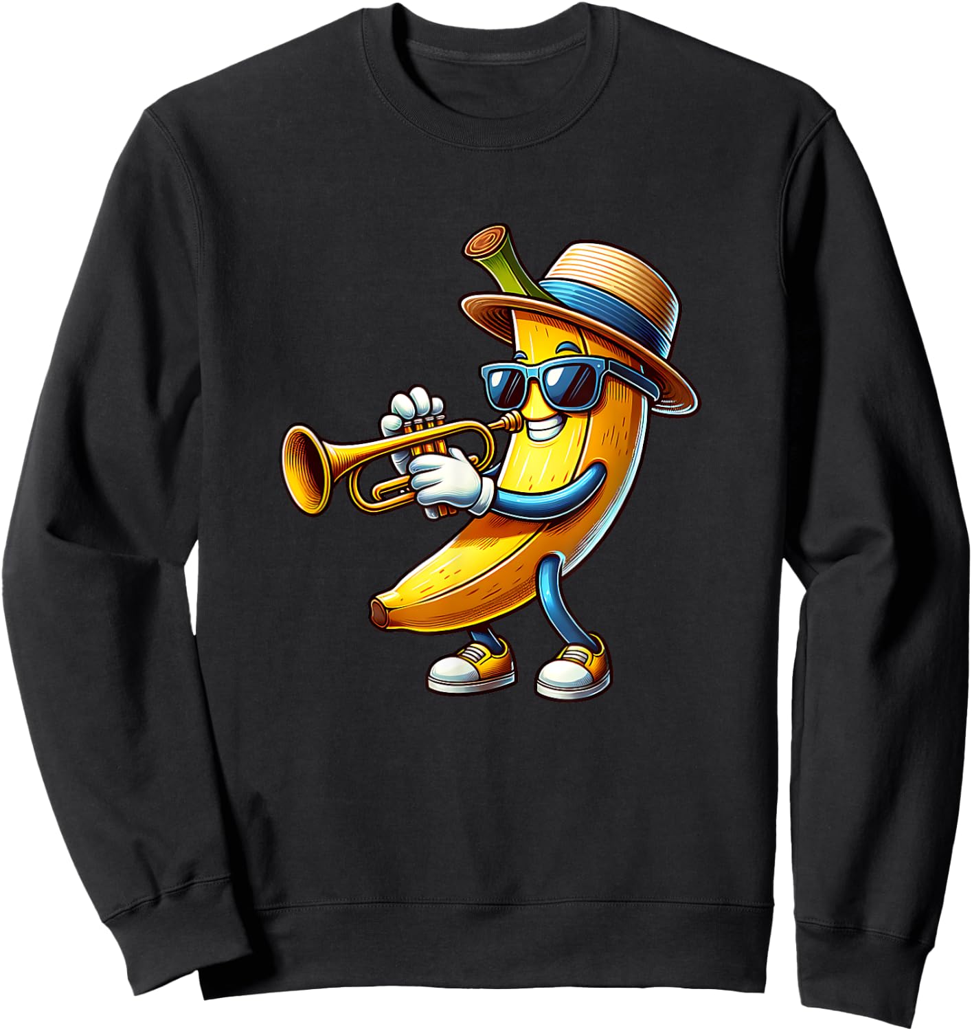 Cool Banana Playing Trumpet Musician Cartoon Sweatshirt - Sweatshirt | Black