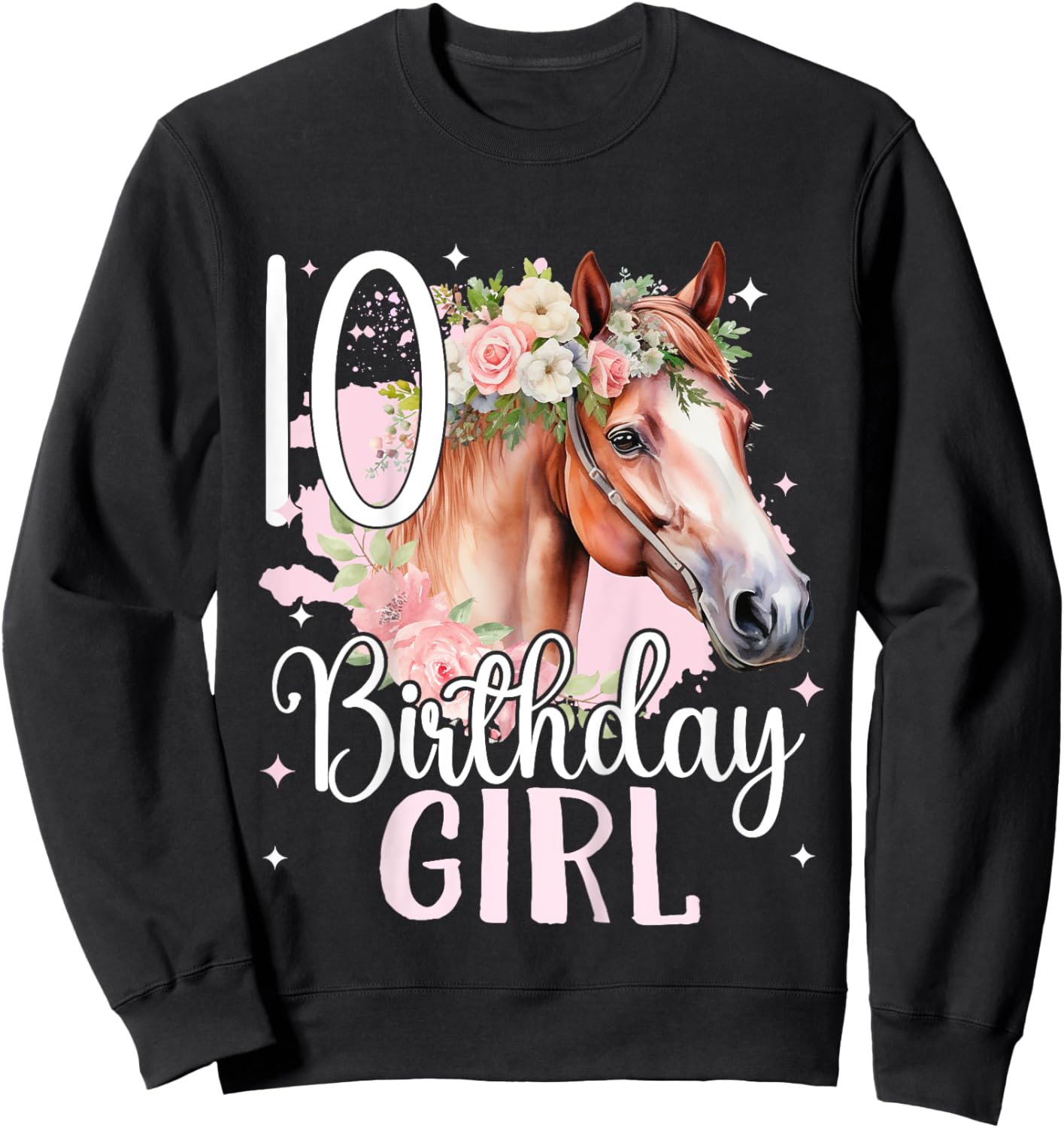 Kids 10th Birthday Horse Girl Riding 10 Years Old Girl Ten Girl Sweatshirt - Sweatshirt | Black