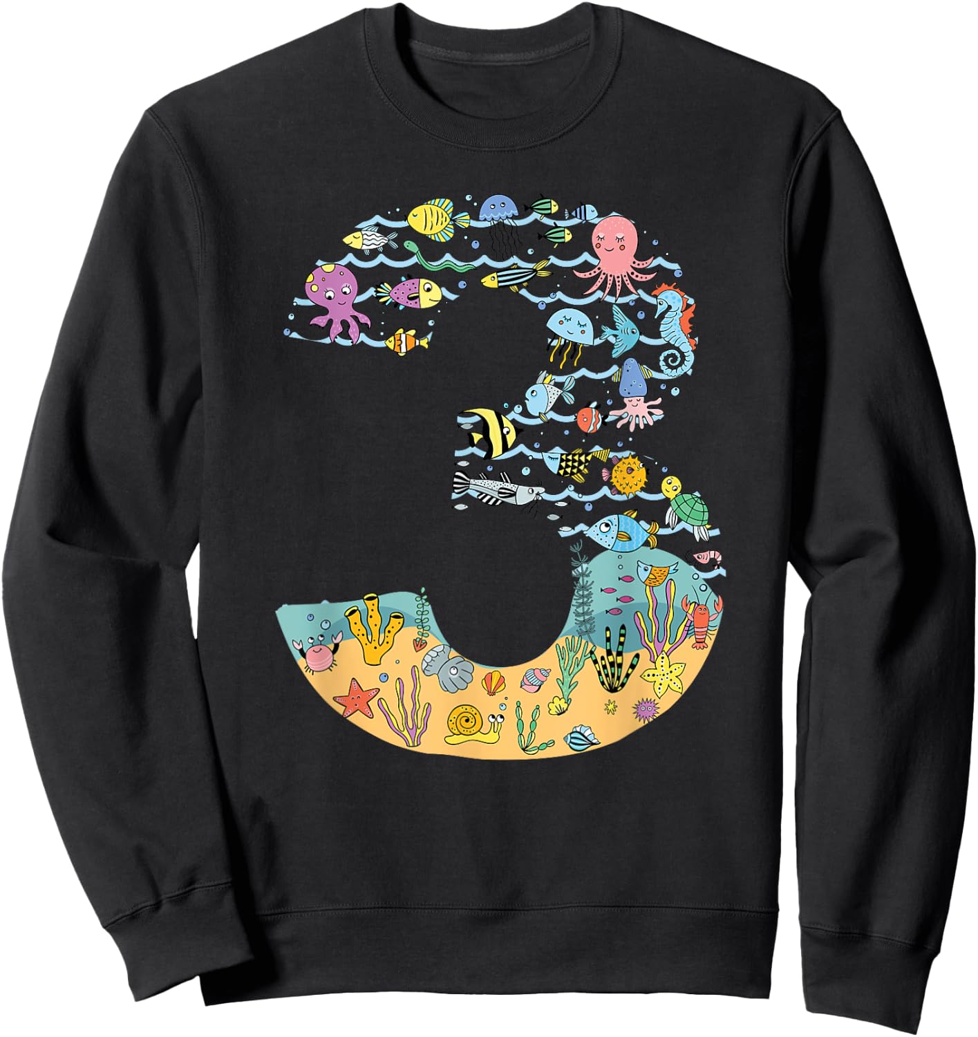 Under The Sea Fish Starfish Third Birthday number 3 Sweatshirt - Sweatshirt | Black