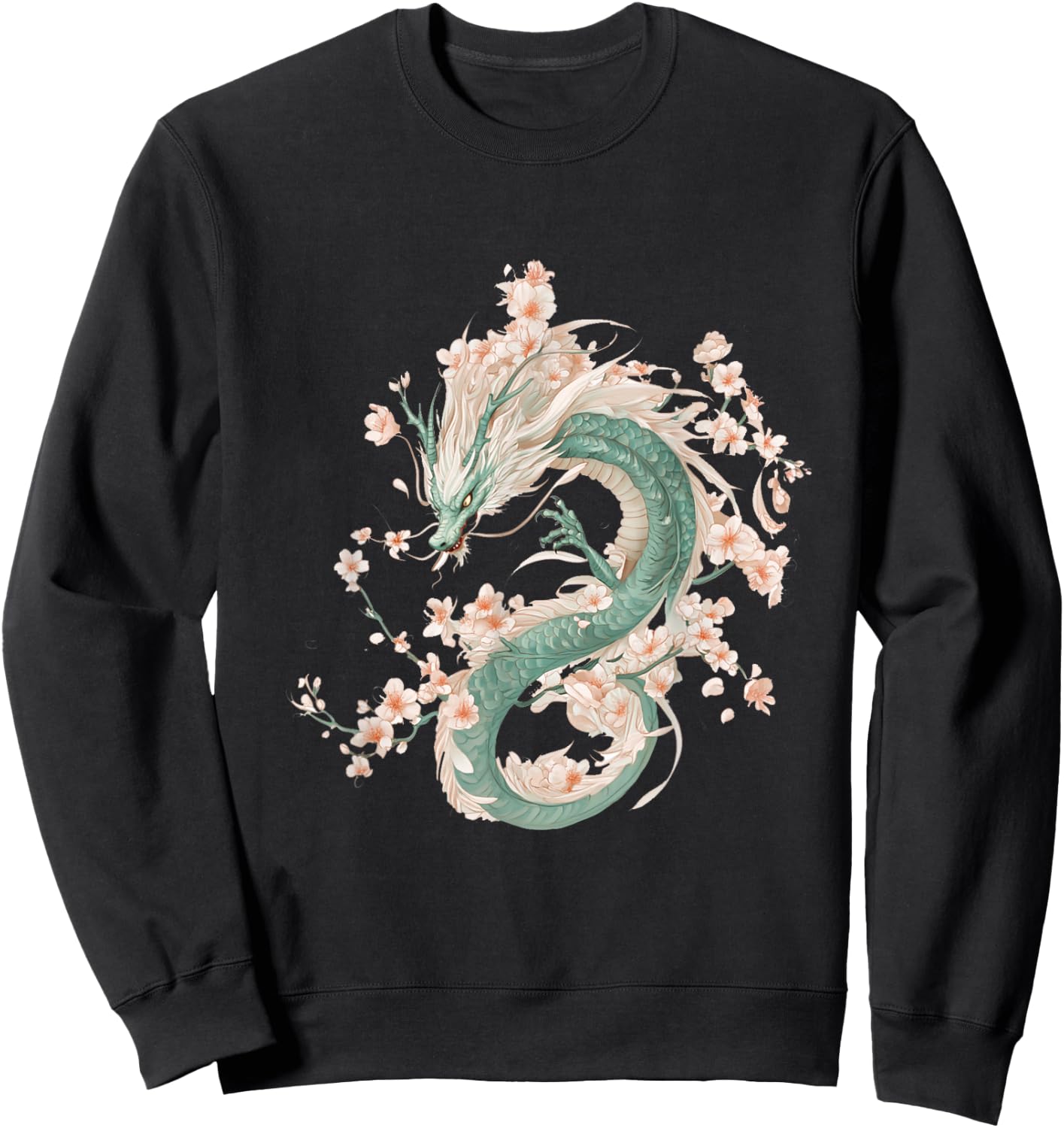 Green Dragon Spirit in Cherry Blossom Glory Sweatshirt - Sweatshirt | Black