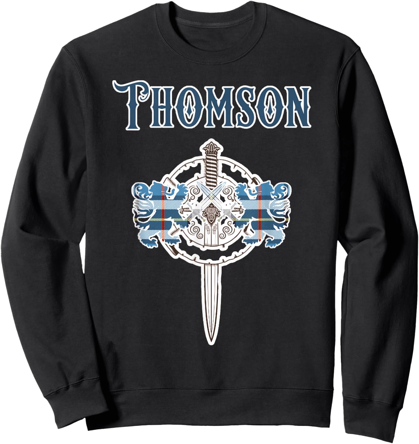 Thomson Scottish Clan Family Name Tartan Lion Sword Sweatshirt - Sweatshirt | Black