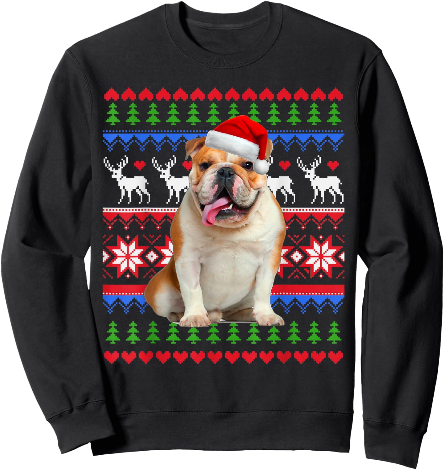 Santa English Bulldog Christmas Light Ugly Christmas Sweater Women Kids Sweatshirt - Sweatshirt | Black