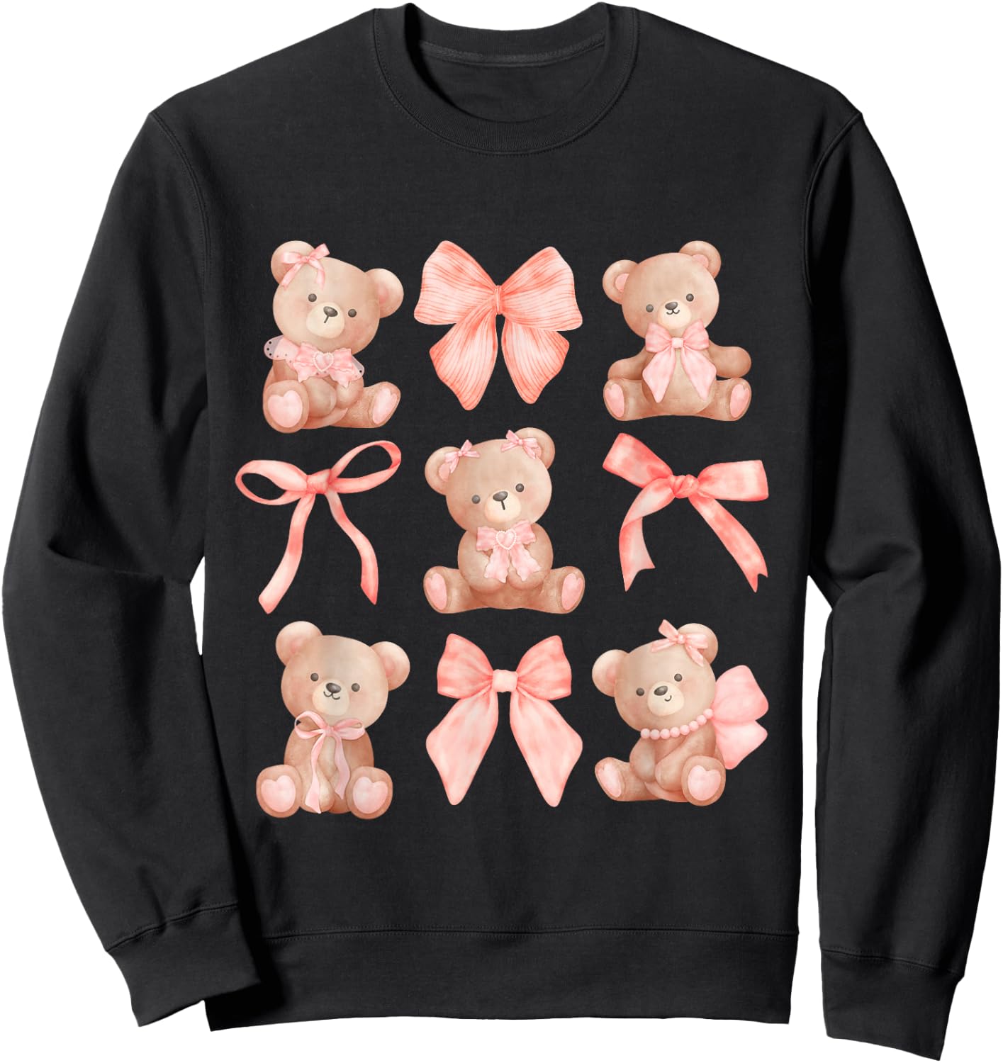 Coquette Teddy Bears Pink Bow Cute Women Girl Birthday Sweatshirt - Sweatshirt | Black