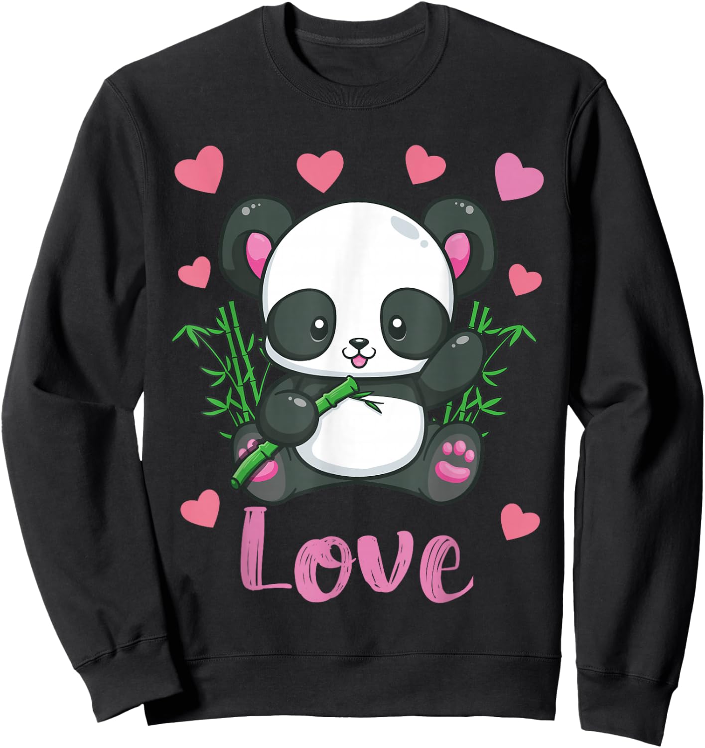 Panda Valentines Day Shirt Hearts Love Women Girls Gift Sweatshirt - Sweatshirt | Black