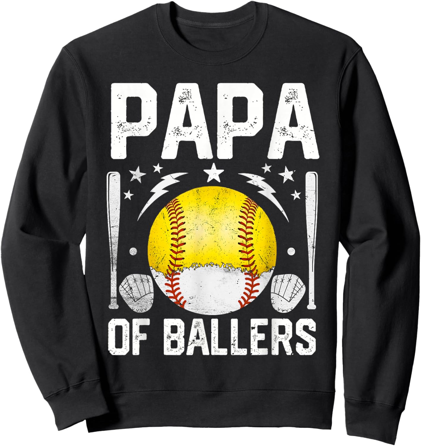 Papa of Ballers Fathers Day Funny Baseball Softball Men Sweatshirt - Sweatshirt | Black