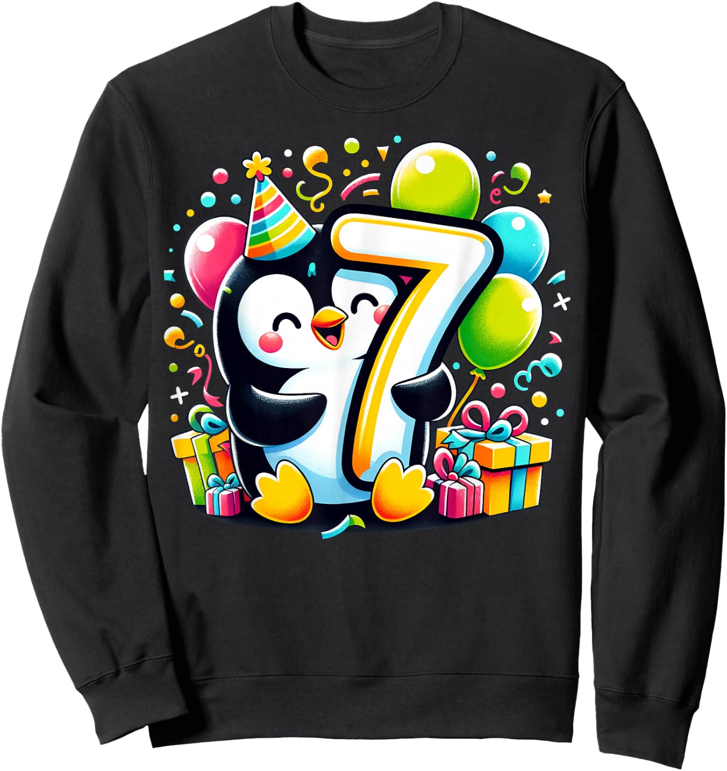 Penguin 7th birthday for boy girl 7 years old seven Penguin Sweatshirt - Sweatshirt | Black