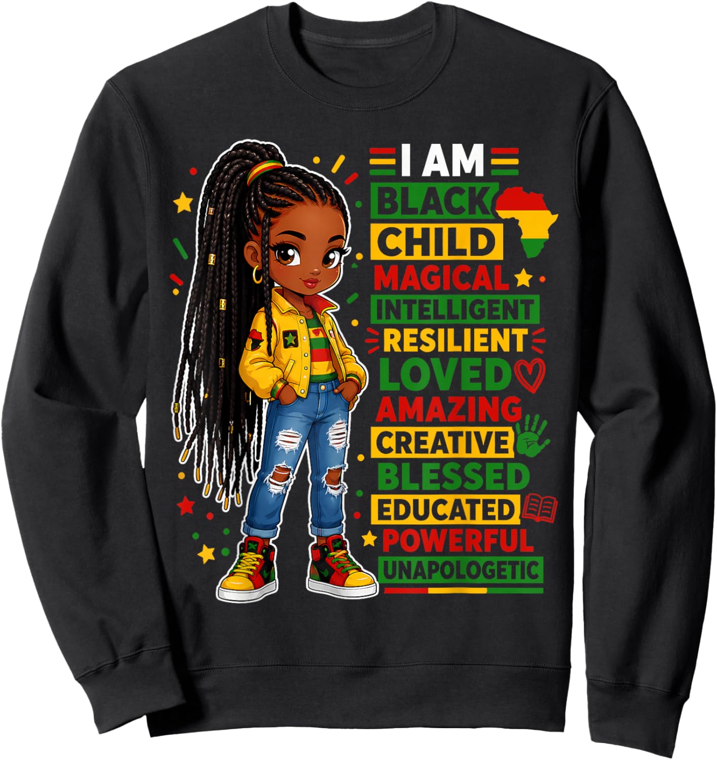 Juneteenth Shirts Girls I Am Black Child African American Sweatshirt - Sweatshirt | Black