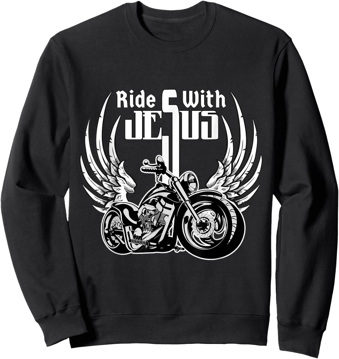Ride With Jesus Christian Biker Men Women Kids Motorcycle Sweatshirt - Sweatshirt | Black