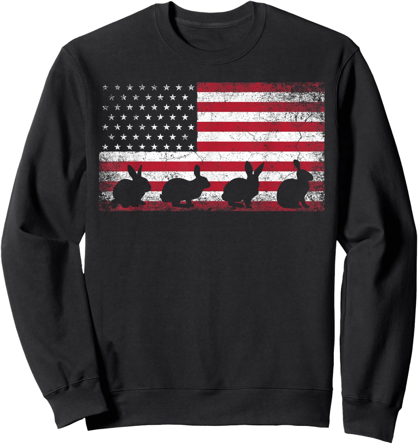 Retro Easter Bunny Rabbit Vintage 4th of July American Flag Sweatshirt - Sweatshirt | Black