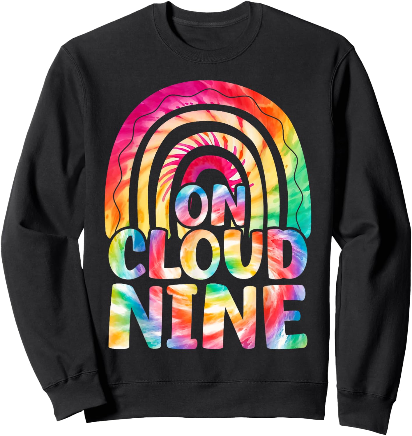 Retro On Cloud Nine Tie Dye Happy 9th Birthday 9 Years Old Sweatshirt - Sweatshirt | Black