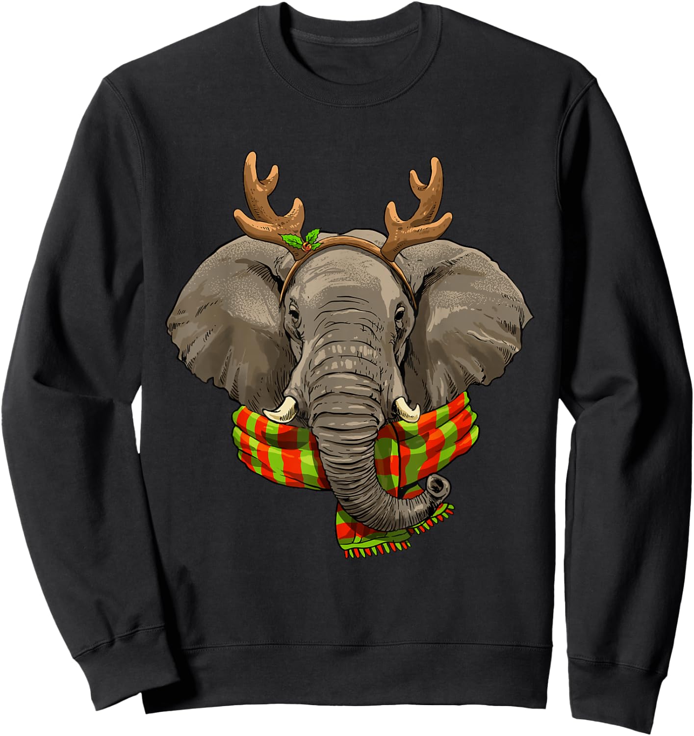 Elephant Christmas Reindeer Antlers Xmas Sweatshirt - Sweatshirt | Black