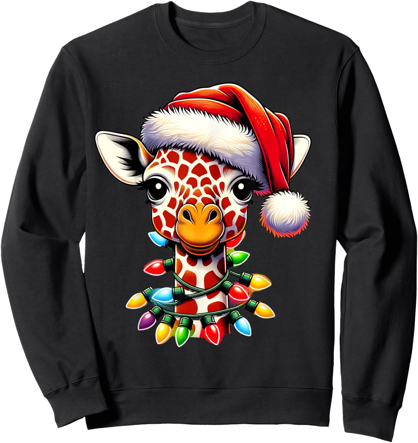Funny Retro Giraffe Lover Santa Christmas Tree Lighting Xmas Sweatshirt - Sweatshirt | Black