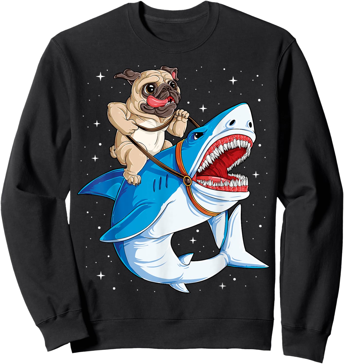 Pug Shark T shirt Boys Girls Kids Space Galaxy Jawsome Gifts Sweatshirt - Sweatshirt | Black