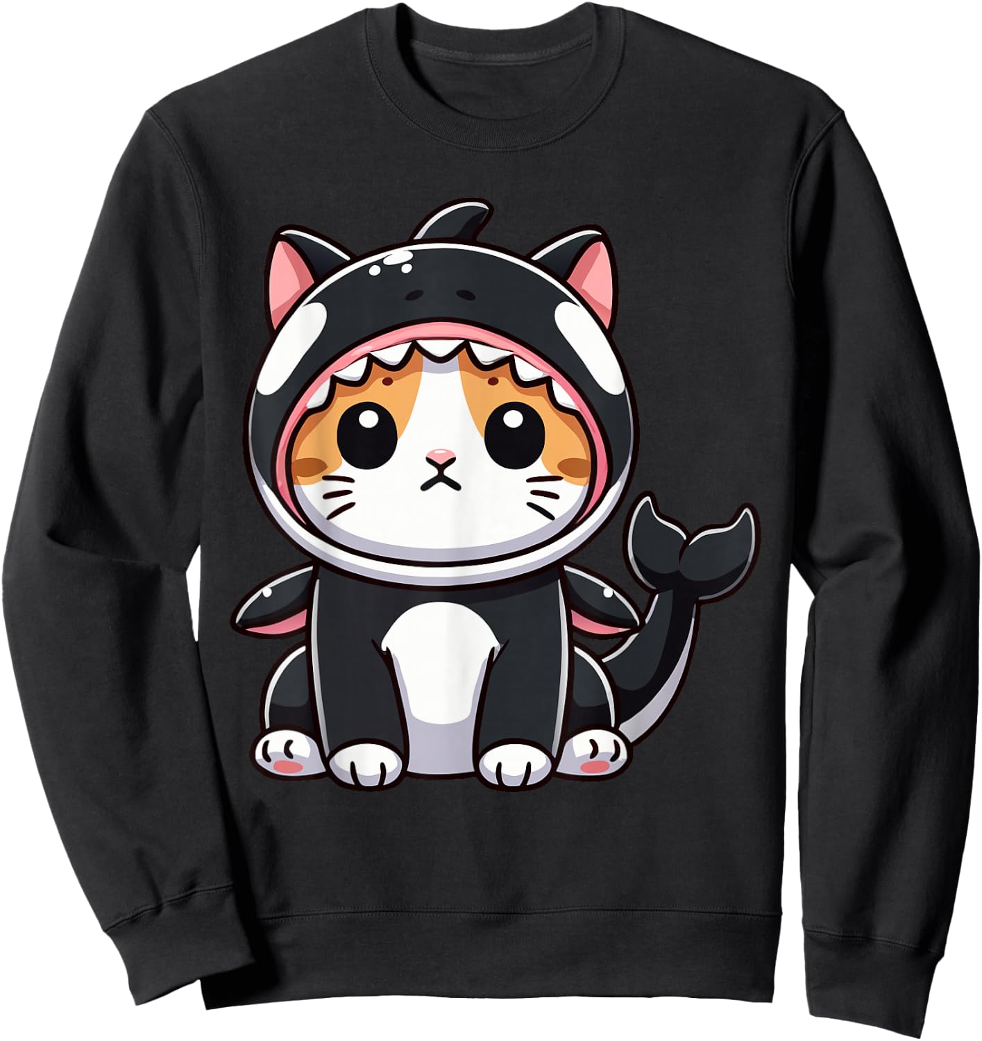 Cat in Orca Costume Graphic Sweatshirt - Sweatshirt | Black