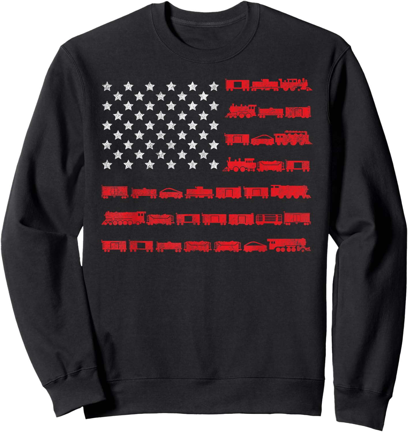 American Flag Railroad Train Gift Sweatshirt - Sweatshirt | Black