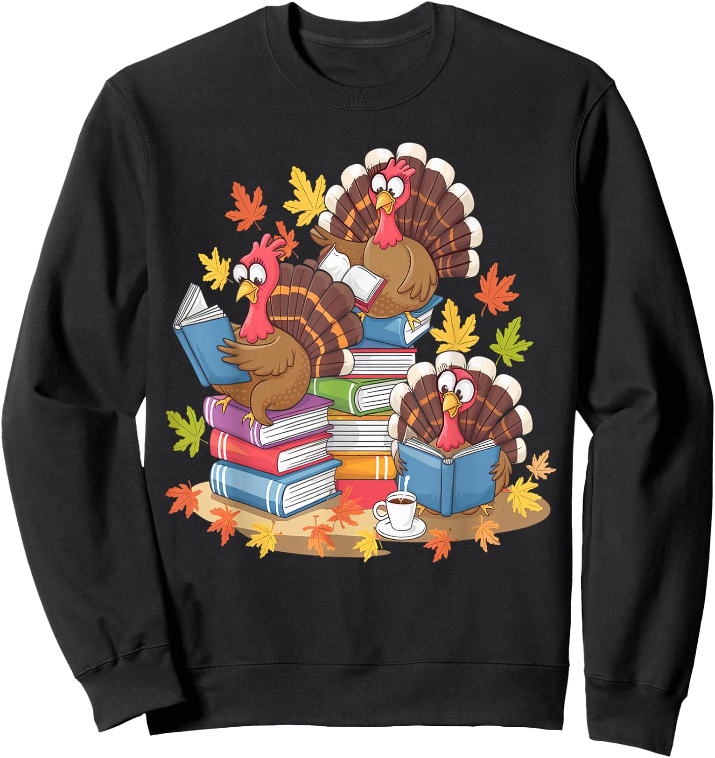 Turkey Reading Books Fall Season Thanksgiving Teacher Book Sweatshirt - Sweatshirt | Black