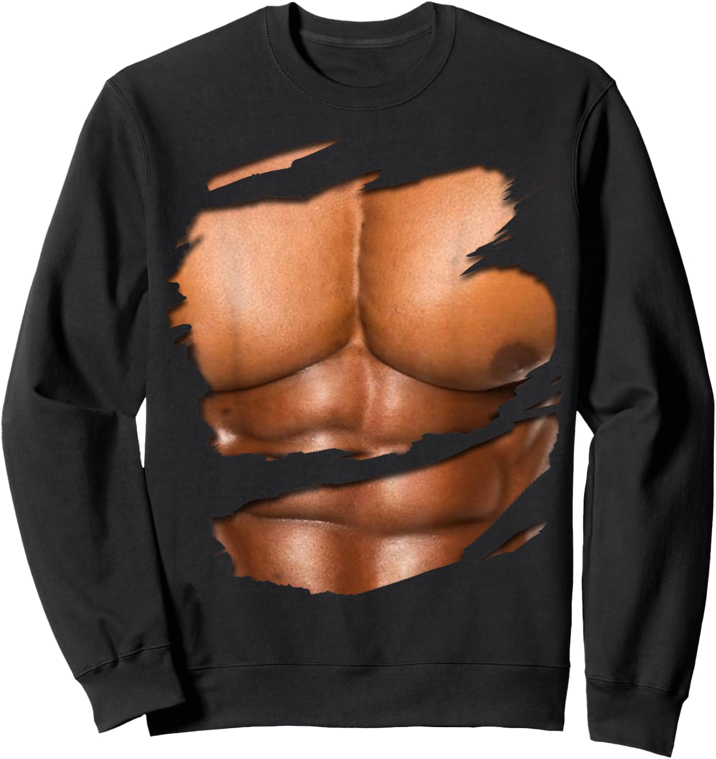 Fake Muscle Under Clothes Shirt Chest Six Pack Abs Sweatshirt - Sweatshirt | Black