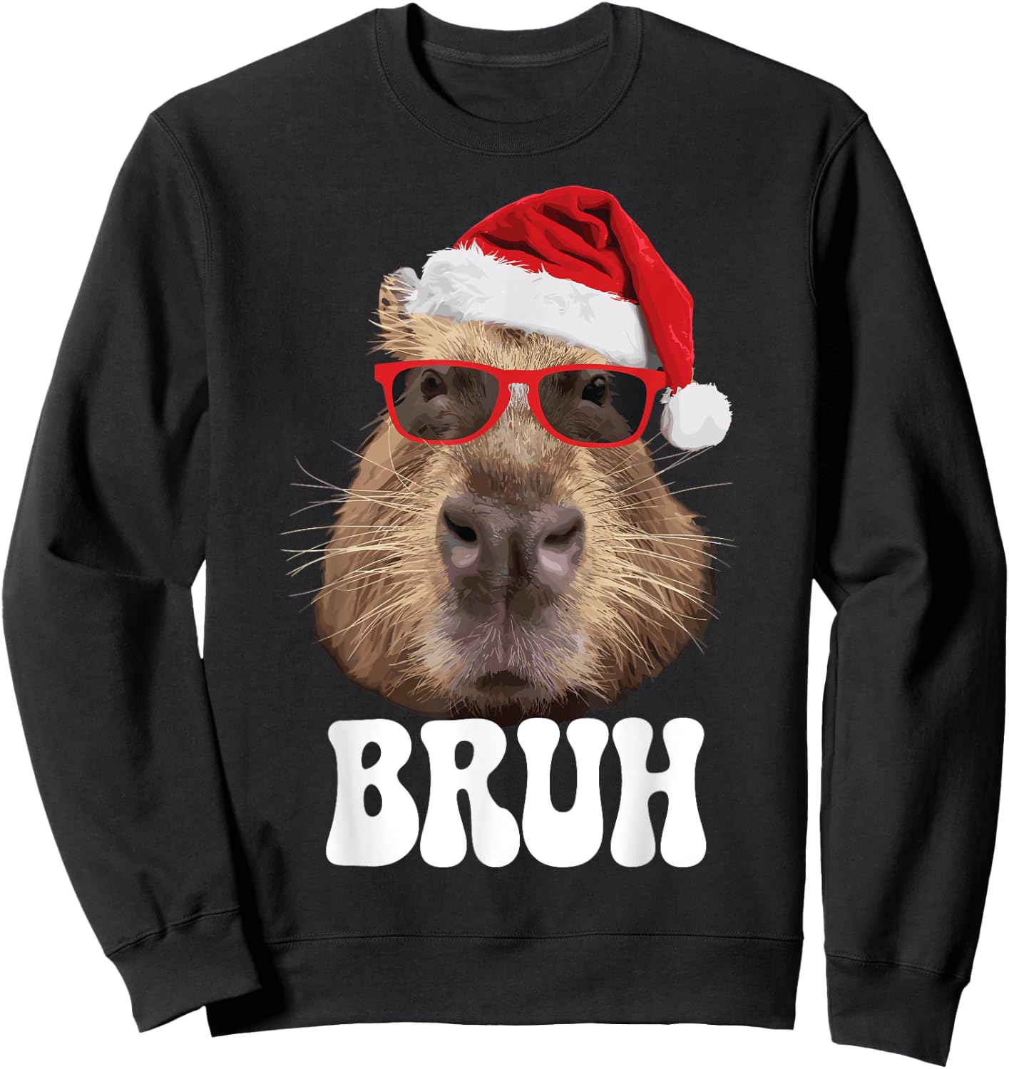 Bruh Capybara Funny Santa Hat Christmas Season Capybara Sweatshirt - Sweatshirt | Black