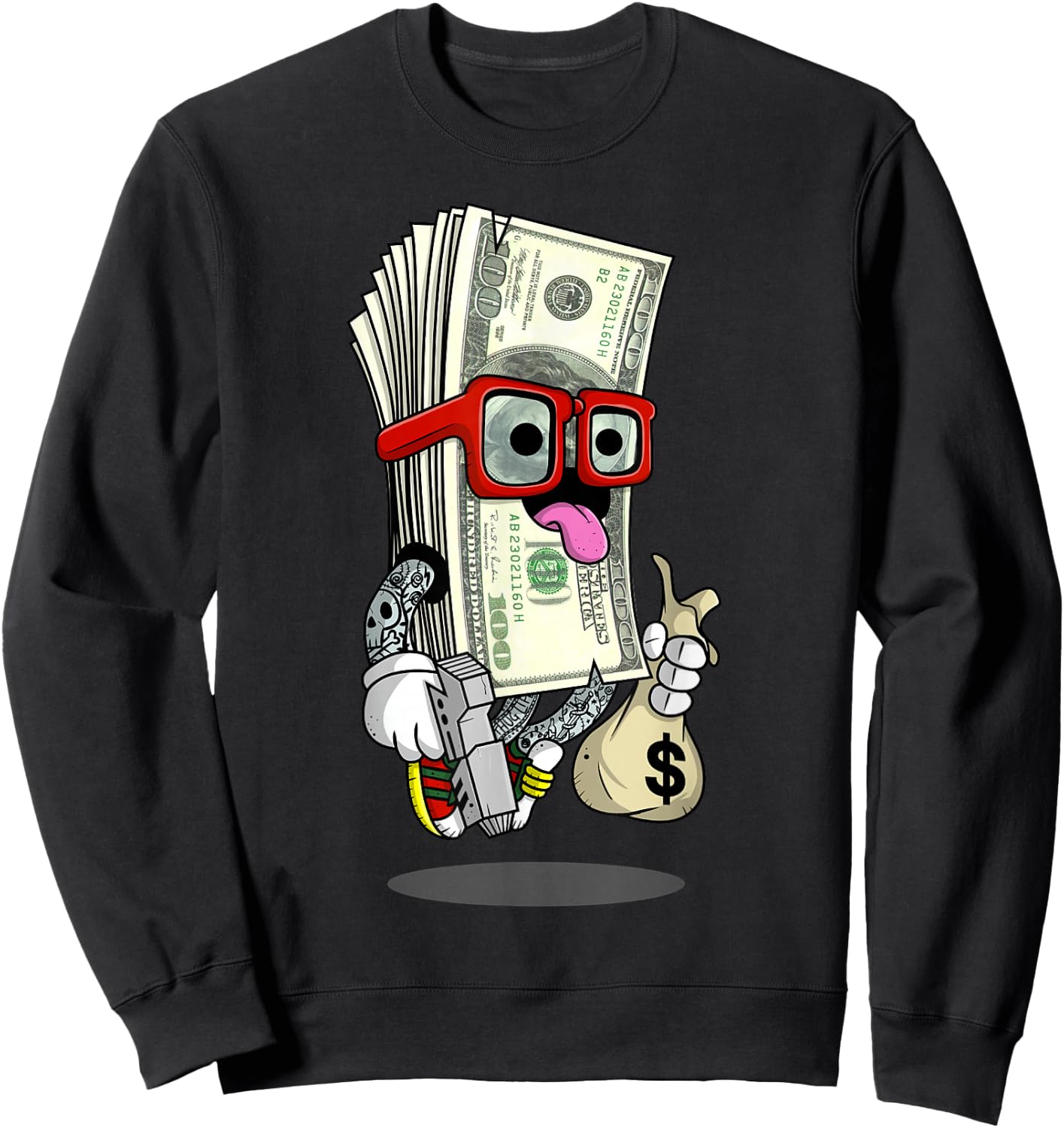 Hip Hop Dope Swag Rap Lover Gift Funny Cash Stacks Bills Sweatshirt - Sweatshirt | Black