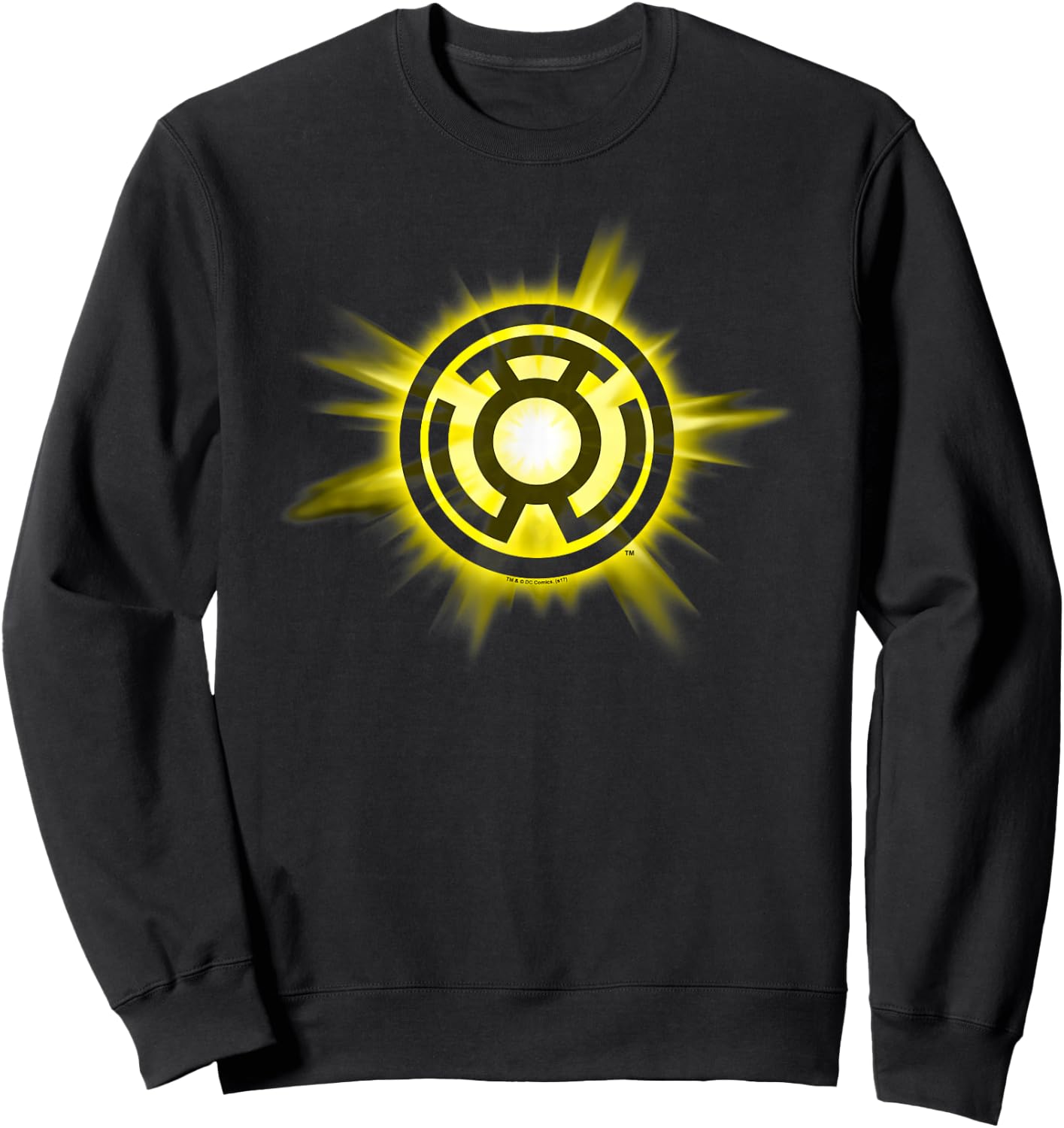 DC Comics Green Lantern Yellow Glow - -Adult, Black, Small, Short Sleeve Sweatshirt - Sweatshirt | Black