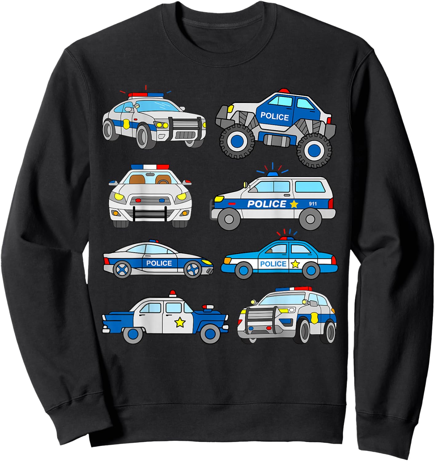 Police Vehicles for Kids Men Women Cop Cars Boys Toddler Sweatshirt - Sweatshirt | Black