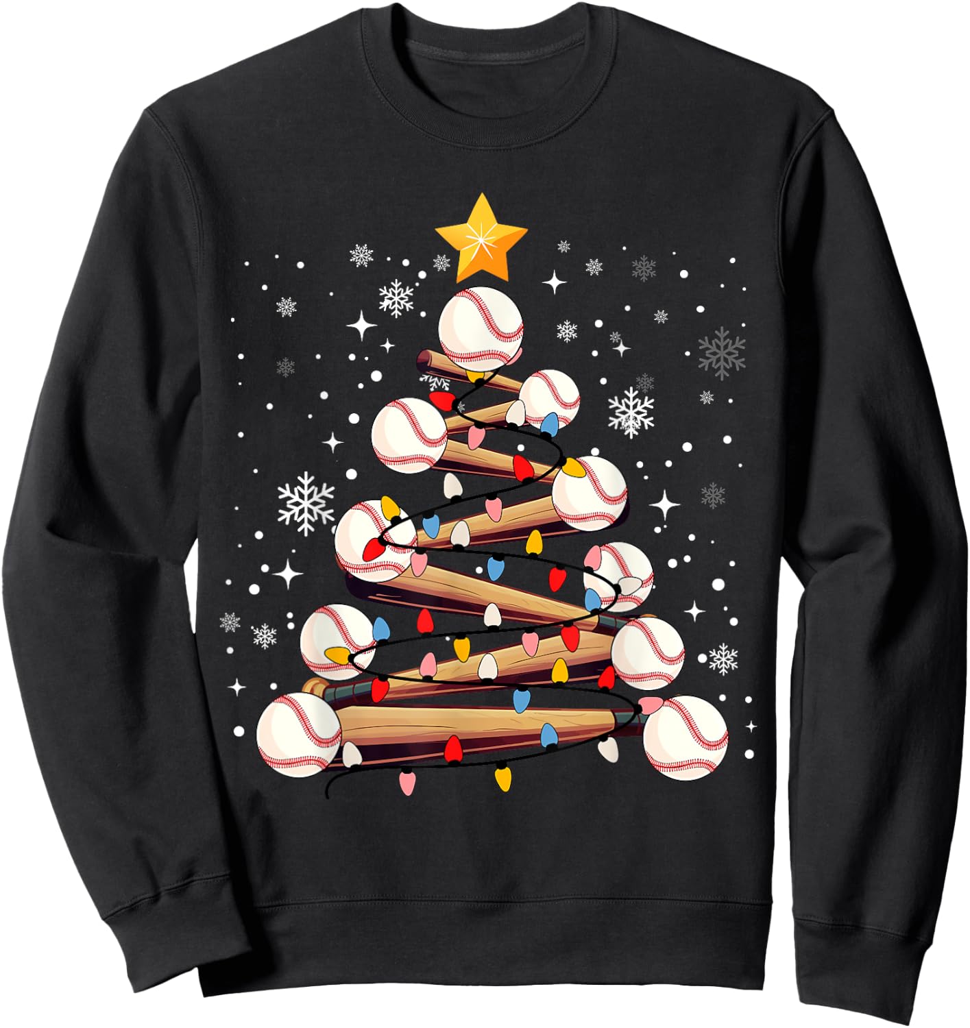 Baseball Christmas Tree Light Xmas Baseball Boys Kids Sweatshirt - Sweatshirt | Black