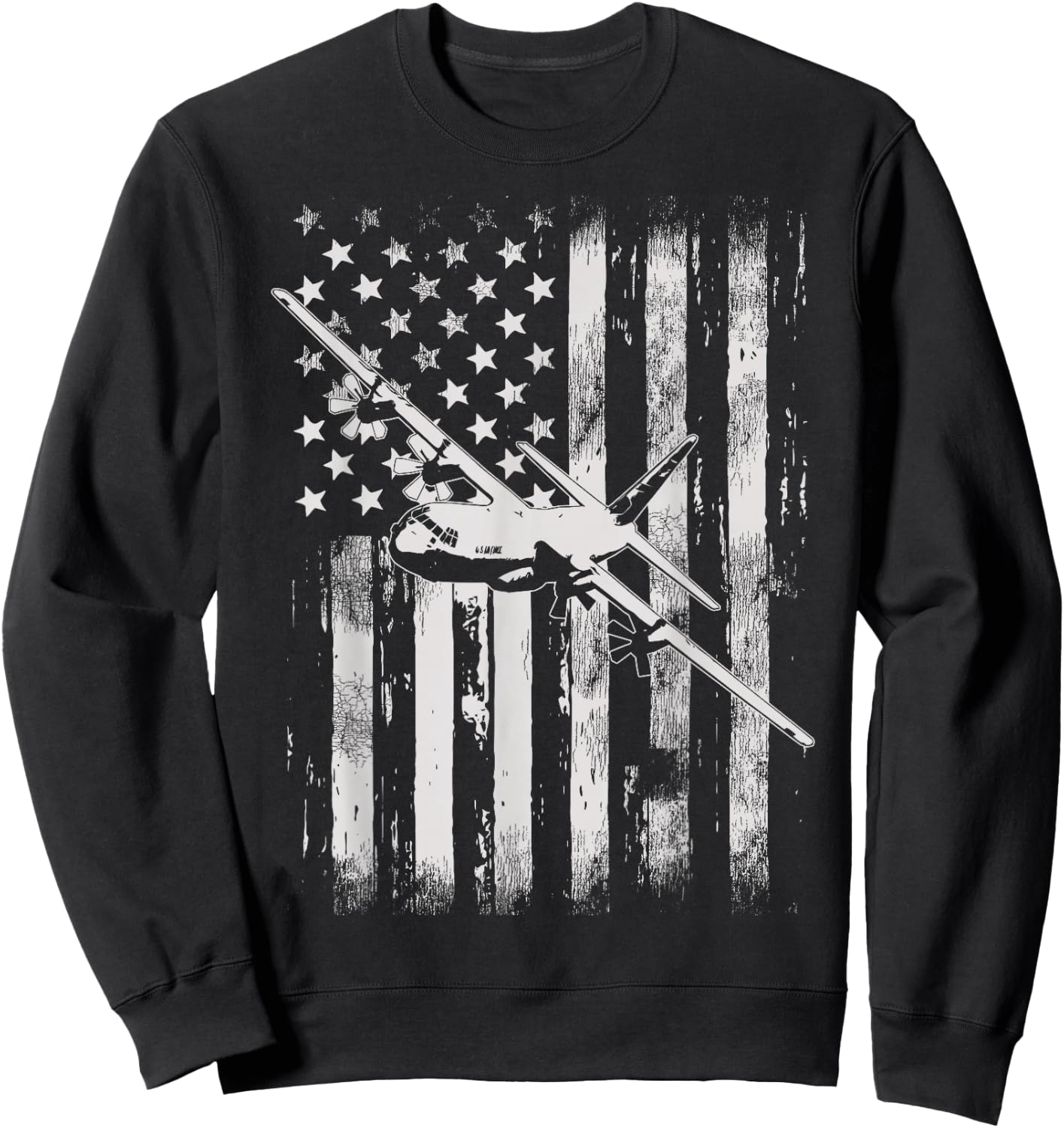 C-130 Hercules Military Aircraft American Flag Sweatshirt - Sweatshirt | Black
