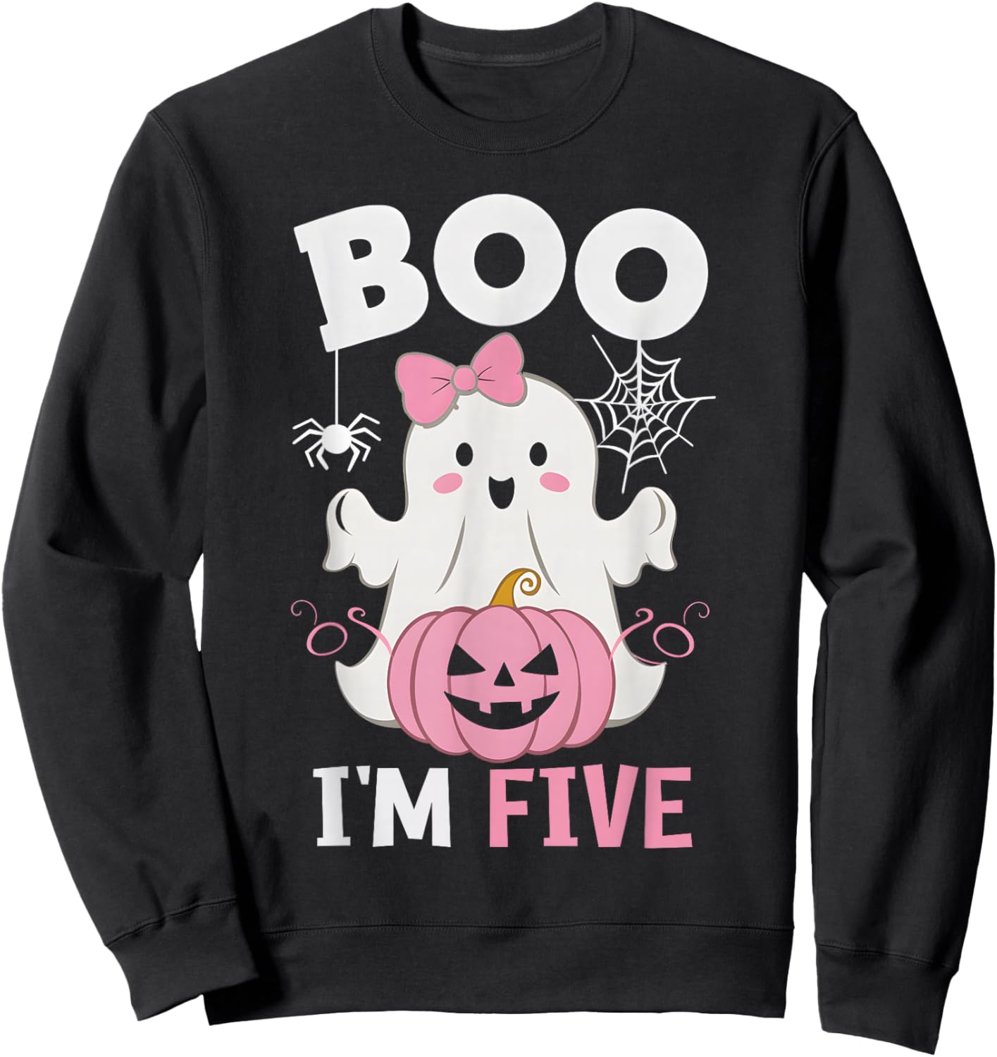 Ghost Boo I'm Five Year 5th Birthday Girls Halloween Groovy Sweatshirt - Sweatshirt | Black