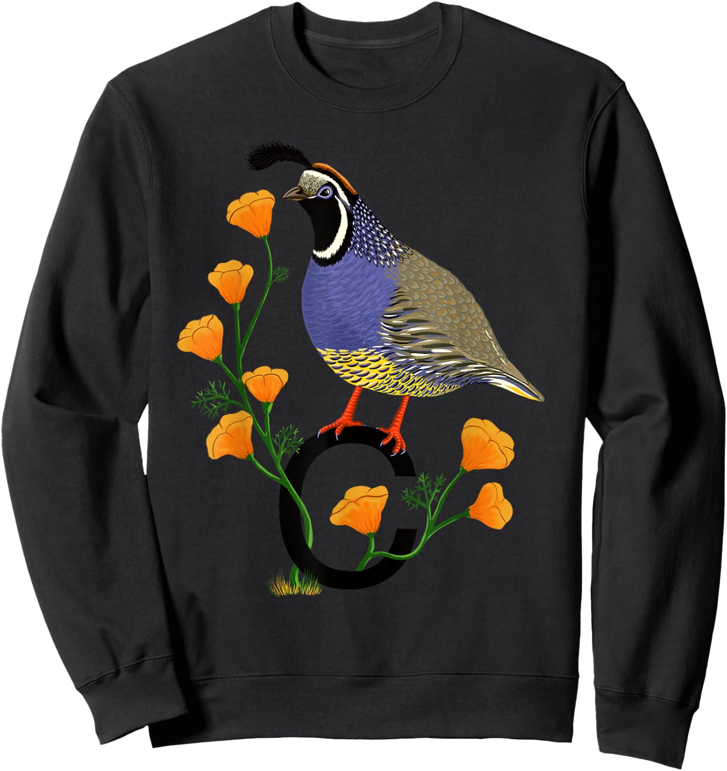 California Quail State Bird Californian Poppy Flowers Sweatshirt - Sweatshirt | Black
