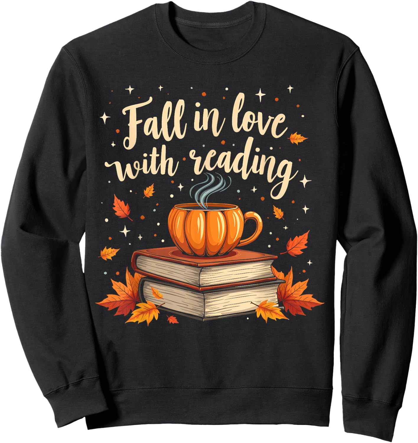 Fall In Love With Reading Book Autumn Pumpkins And Teachers Sweatshirt - Sweatshirt | Black