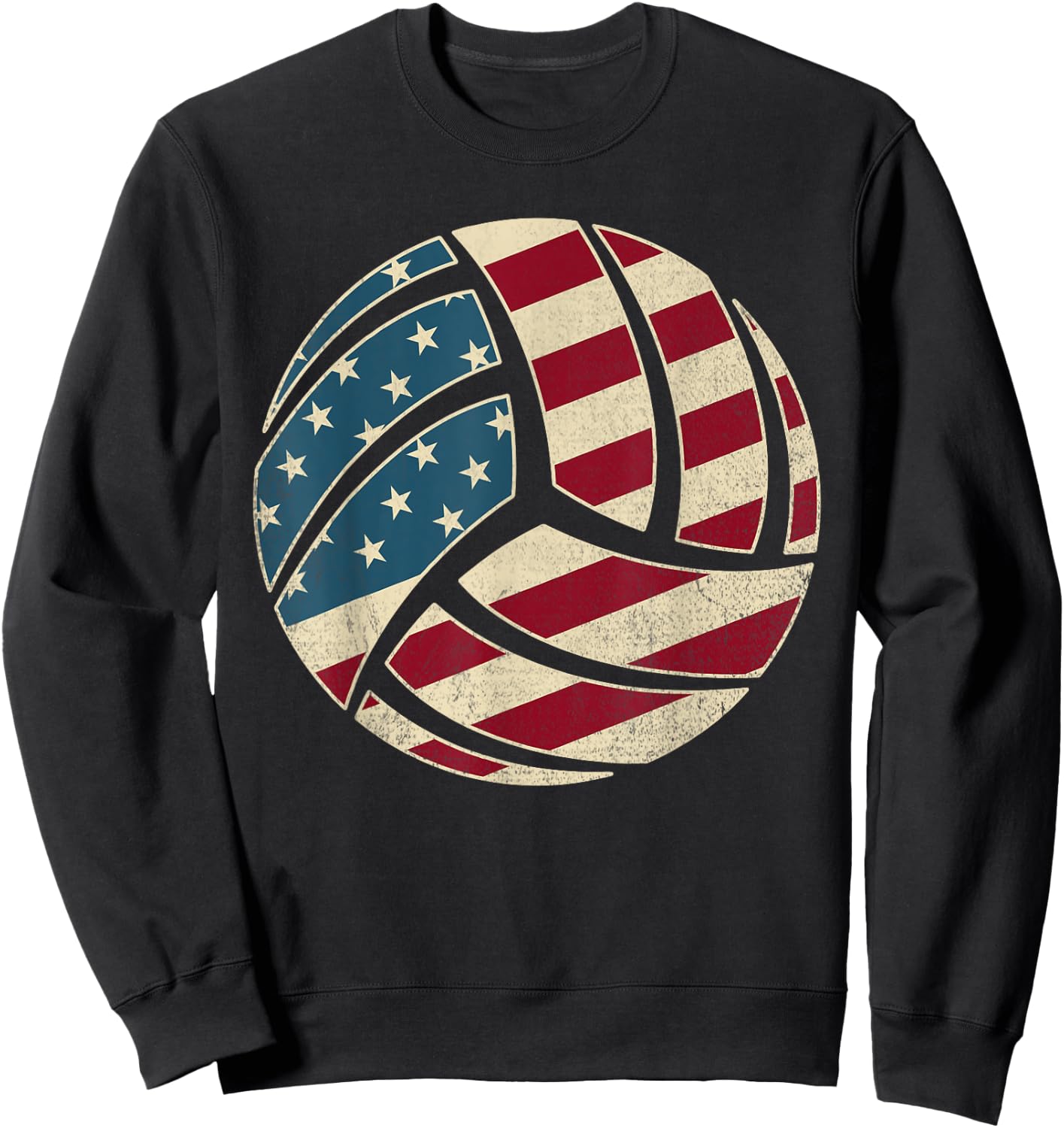 Vintage USA Flag 4th Of July Volleyball Lover Fan Volleyball Sweatshirt - Sweatshirt | Black