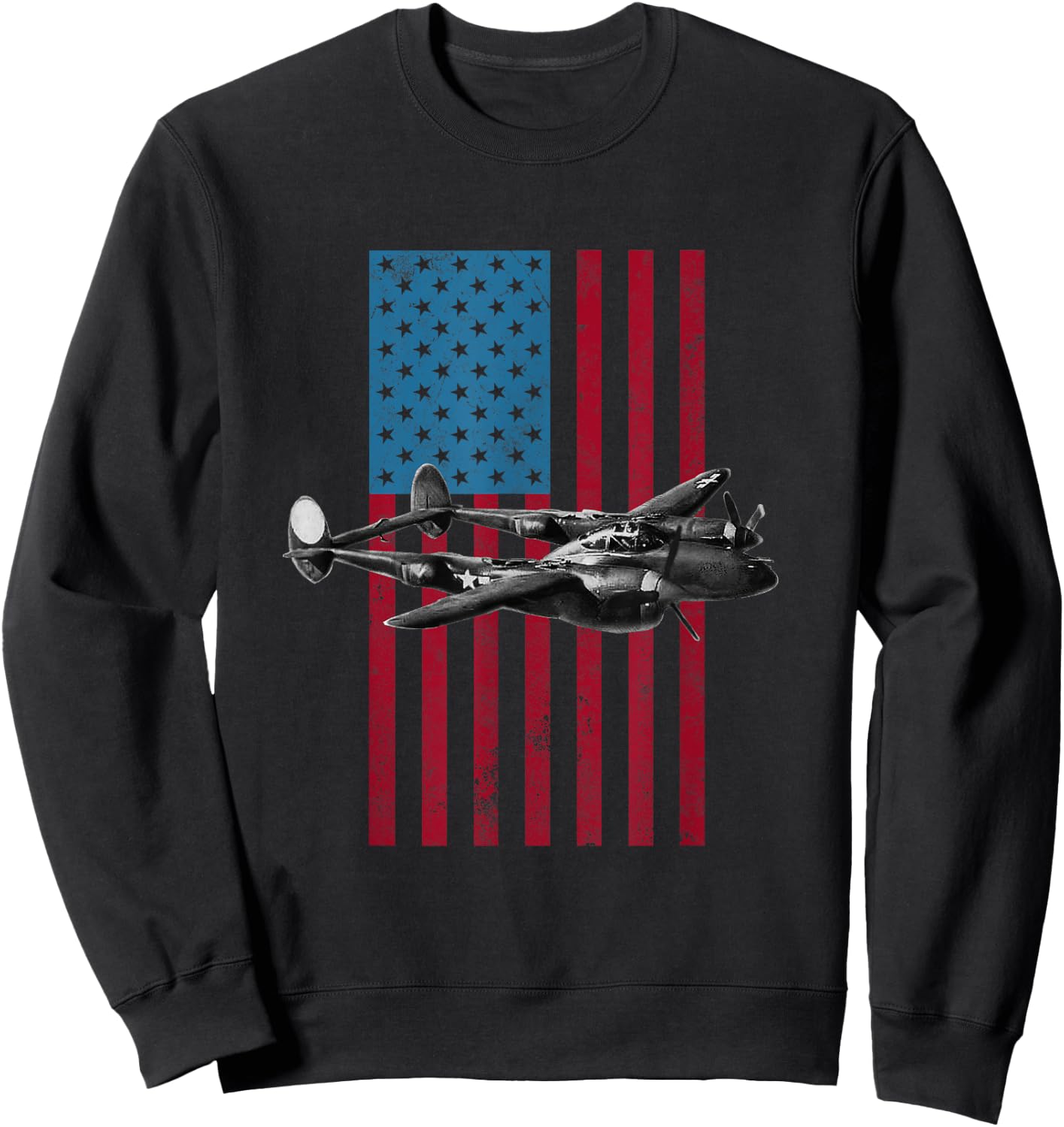 P-38 Lightning USA American Flag - Military Kids Men Sweatshirt - Sweatshirt | Black