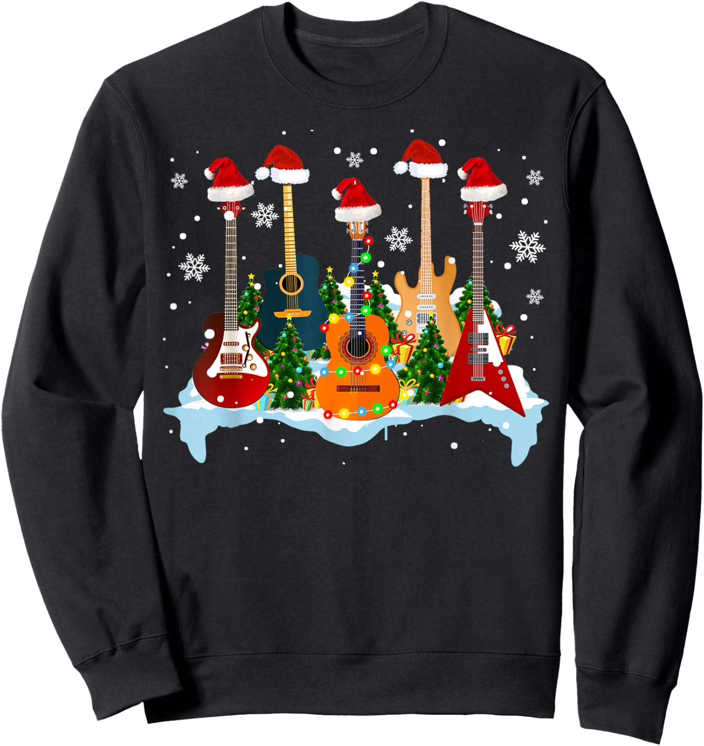 Christmas Guitar Tree Funny Guitarist Christmas Sweatshirt - Sweatshirt | Black